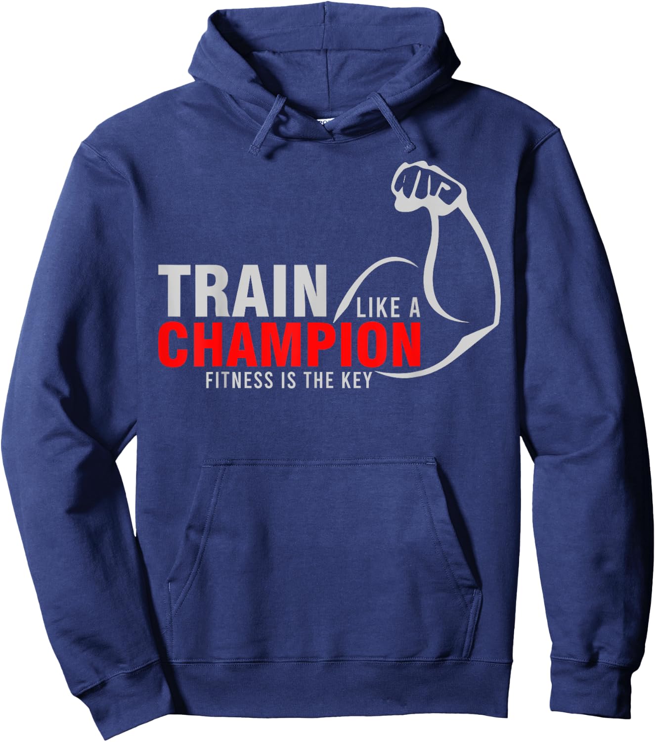 Train Like a Champion Fitness is Key Red White Arm Hoodie - Hoodie | Navy
