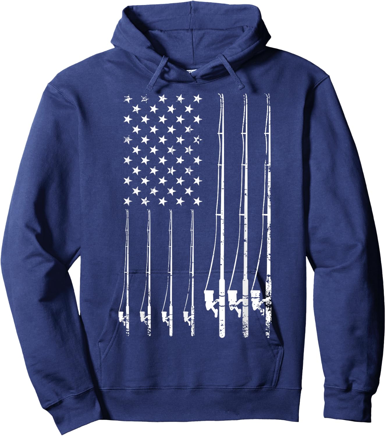 Fishing Gifts Fishing USA Black Adult Fishing Small Classic Fit Short Sleeve American Flag Hoodie - Hoodie | Navy
