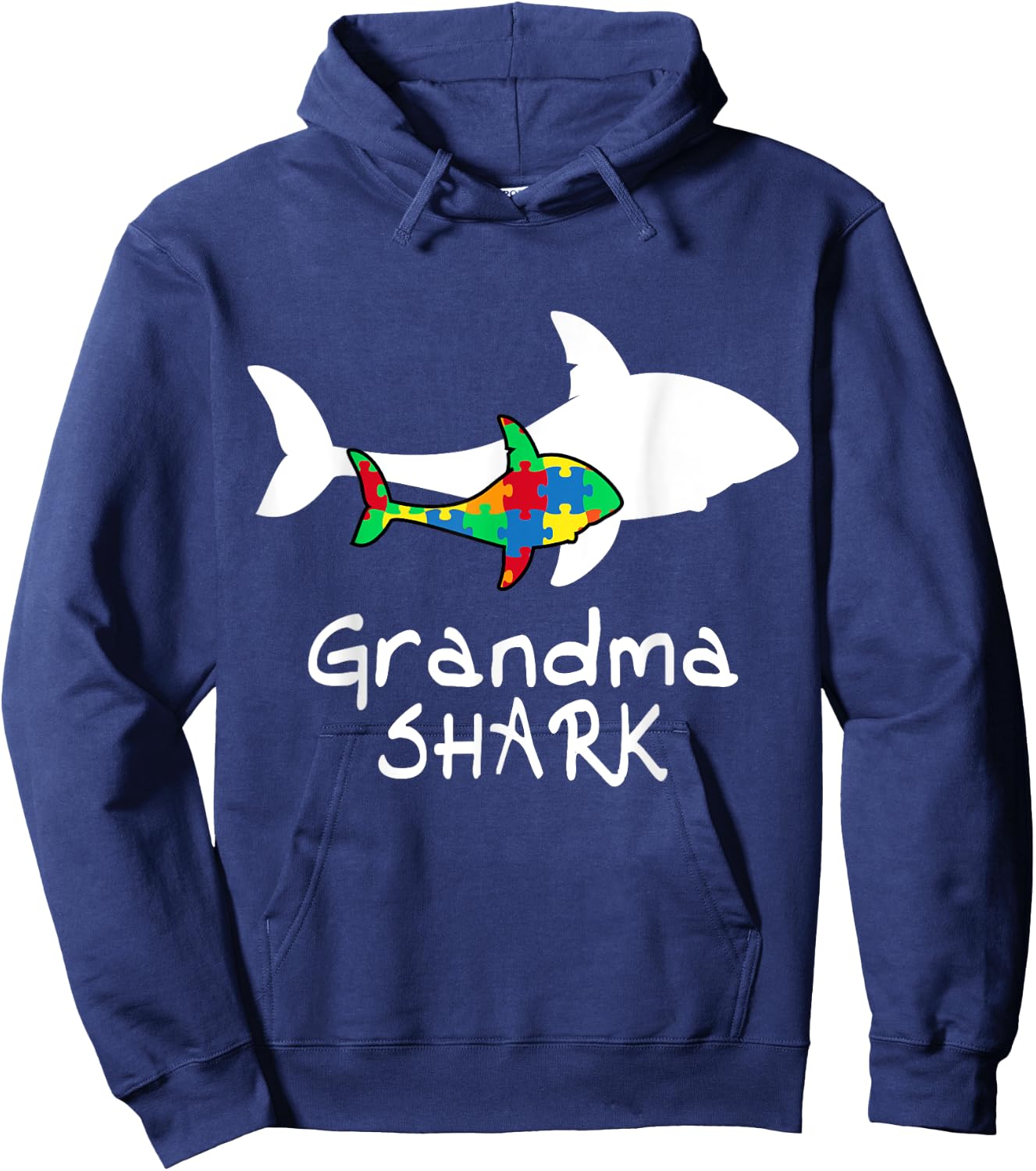 Grandma Shark Puzzle Piece Cool Autism Awareness Gift Hoodie - Hoodie | Navy