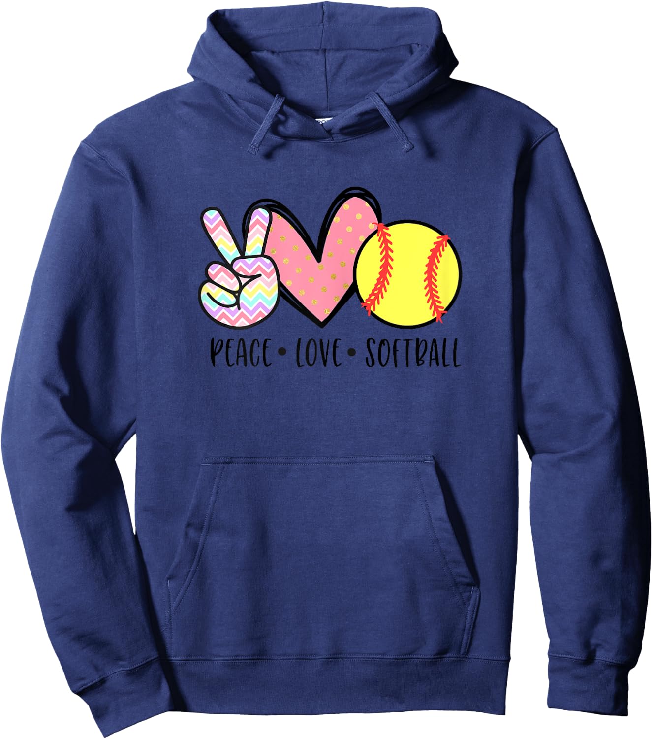 Peace Love Softball Mom Cute Pastel Women Teen Little Girls Hoodie - Hoodie | Navy