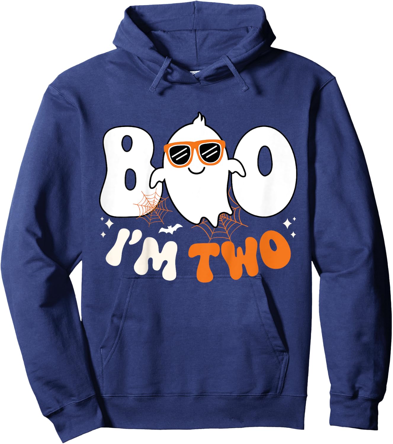 Kids Boo I'm Two Ghost Second 2nd Birthday Boy Groovy Halloween Hoodie - Hoodie | Navy
