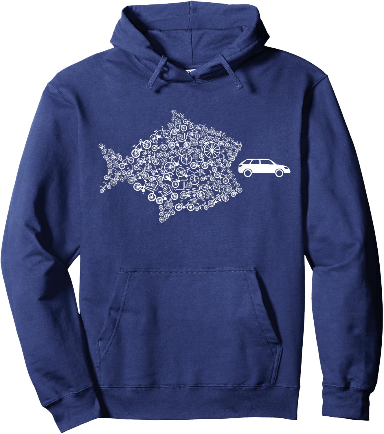 Street Trek Bicycle Fish Eats Car Climate Cycling Jersey Hoodie - Hoodie | Navy