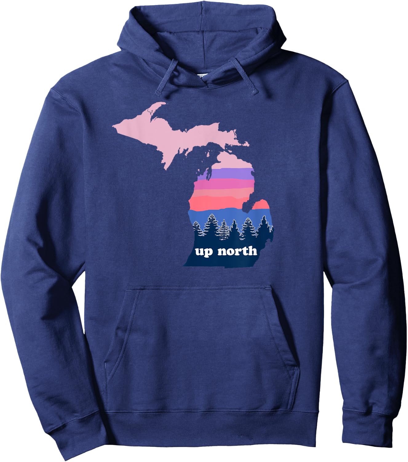 Up North Michigan Pine Tree Sunset Hoodie - Hoodie | Navy