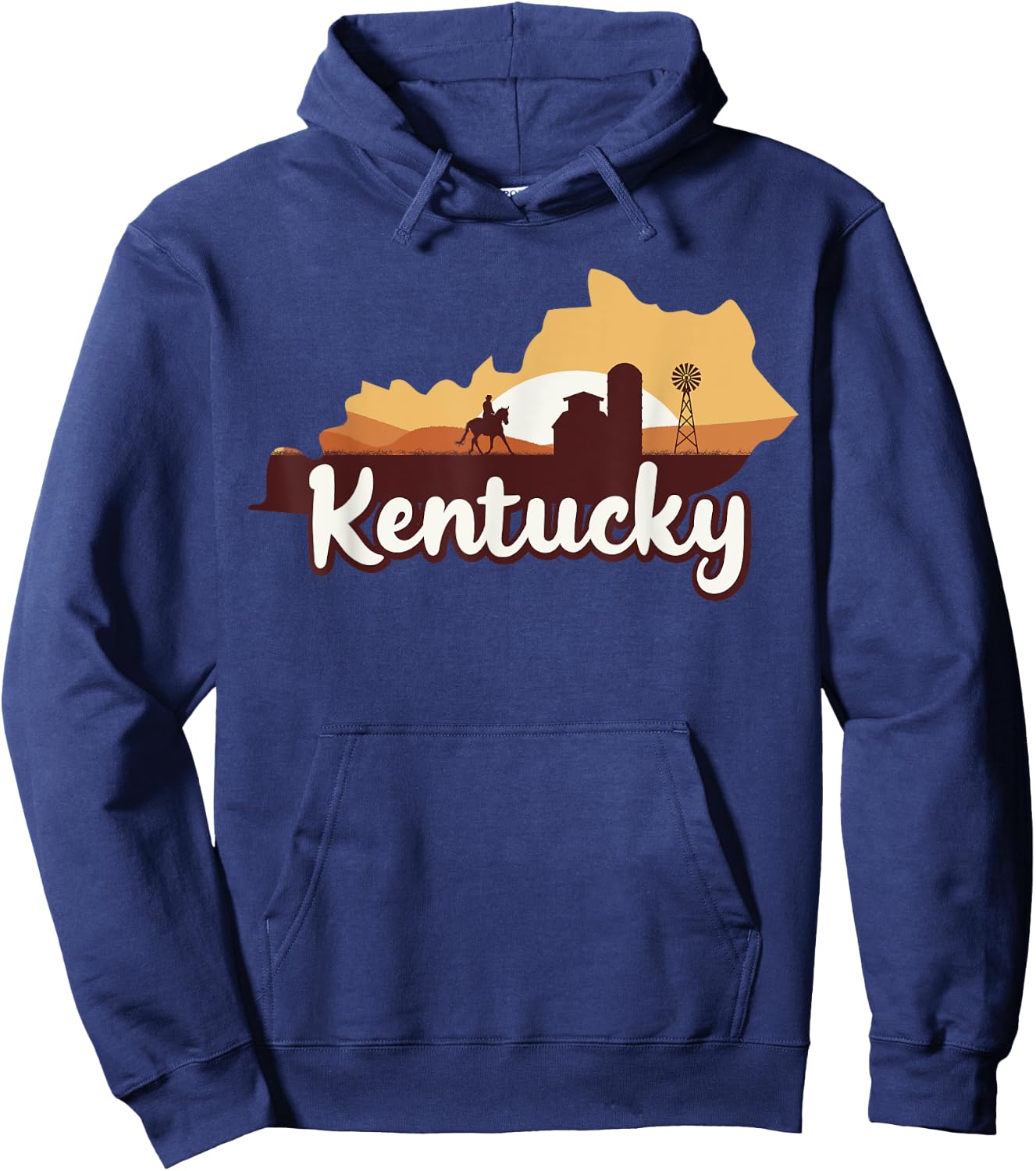 Kentucky Map Horse Riding Cowboy Barn Windmill KY Souvenir Hoodie - Hoodie | Navy