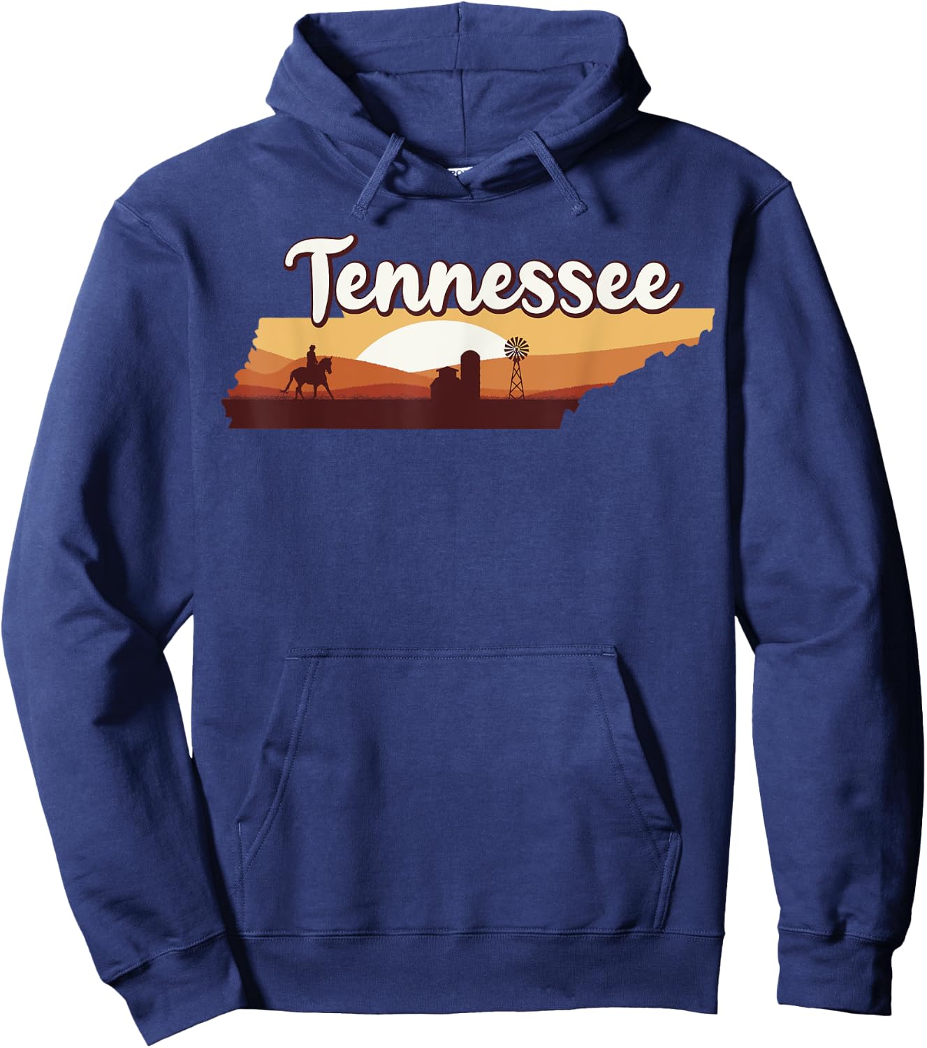 Cowboy Horse Riding Rodeo Barn Windmill Tennessee Map 70s Hoodie - Hoodie | Navy