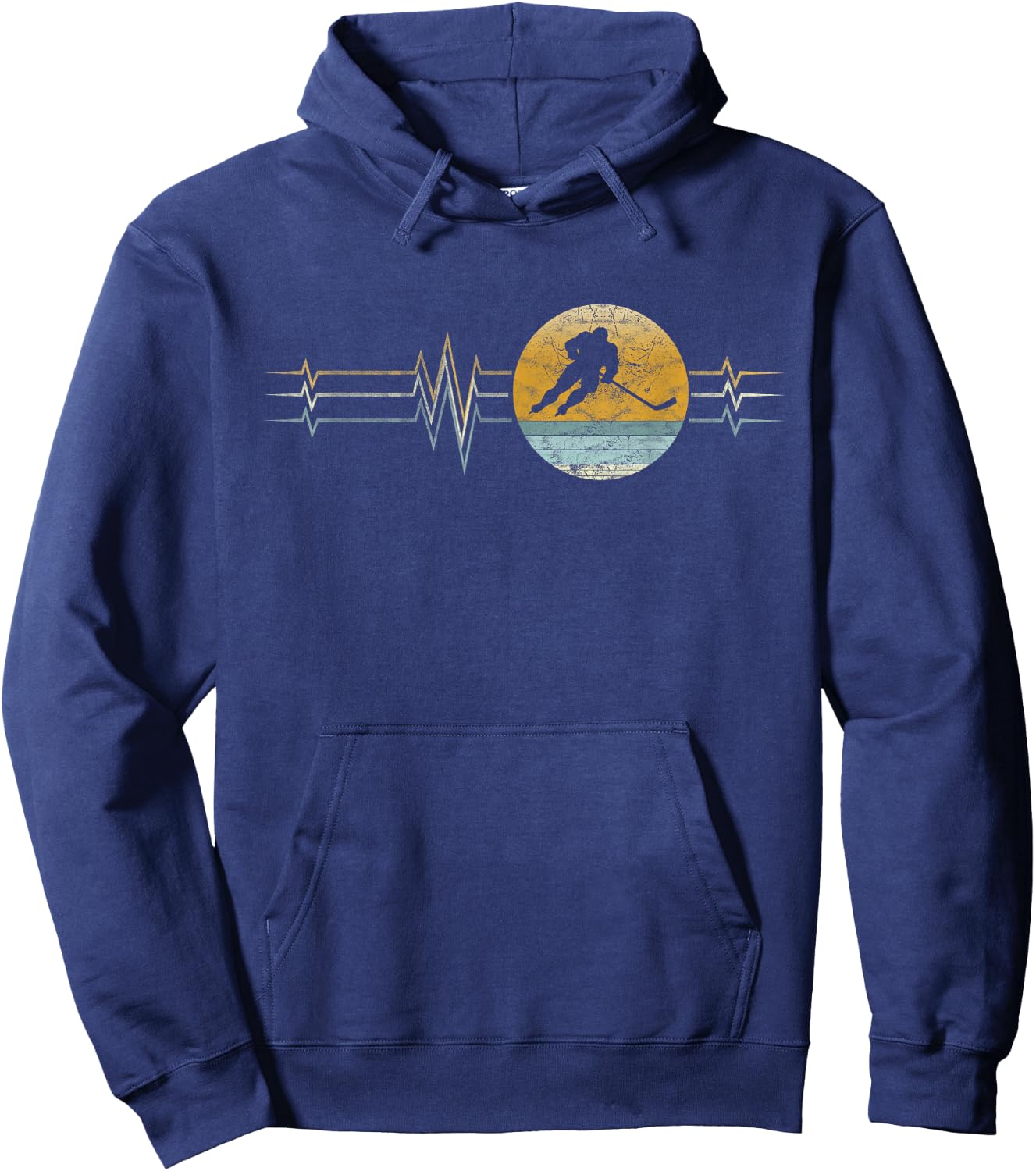 Retro Heartbeat Ice Hockey Sports Lifeline Vintage Gift Hoodie - Hoodie | Navy