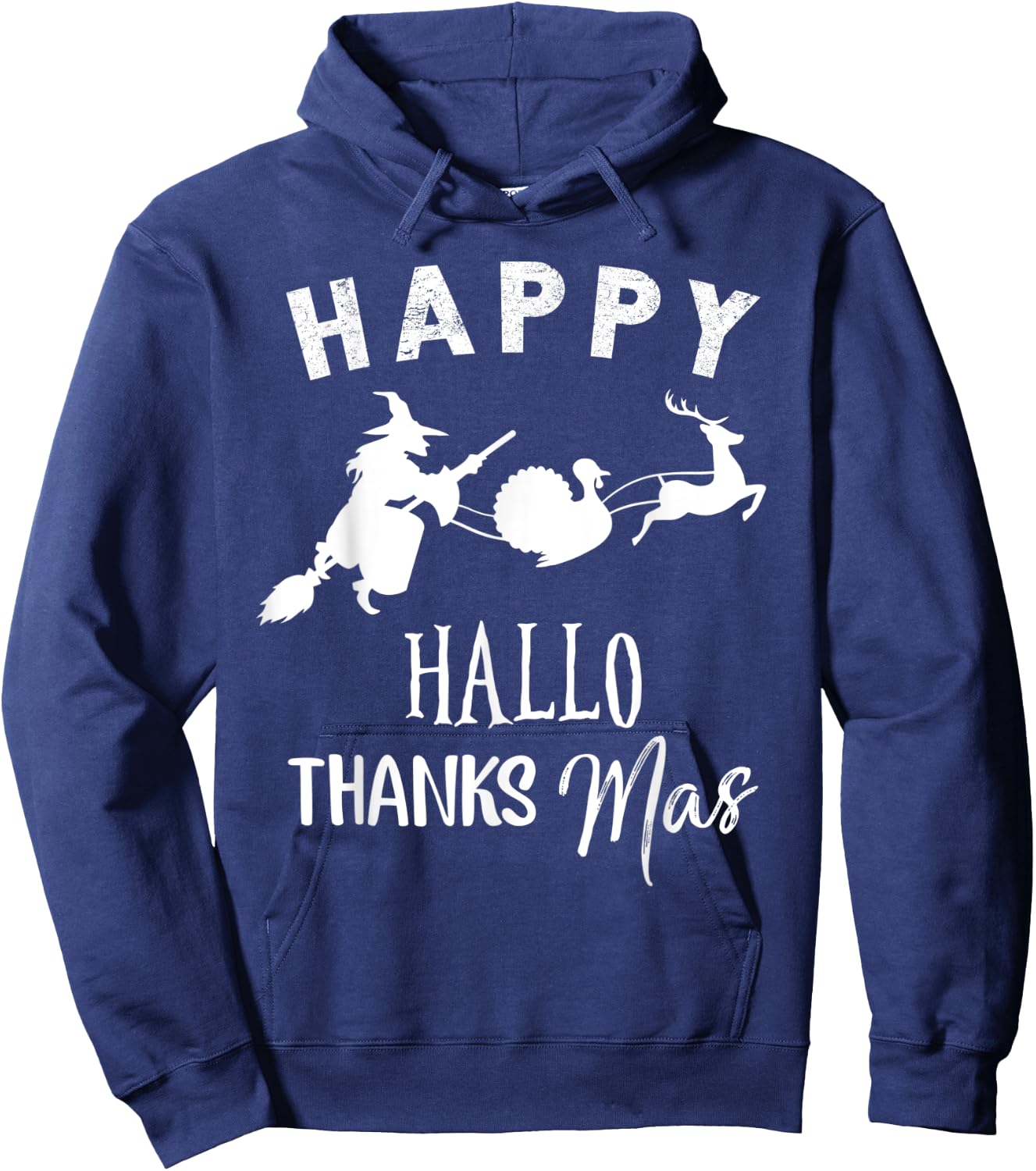 Happy Hallothanksmas Halloween Witch Thanksgiving Turkey Hoodie - Hoodie | Navy