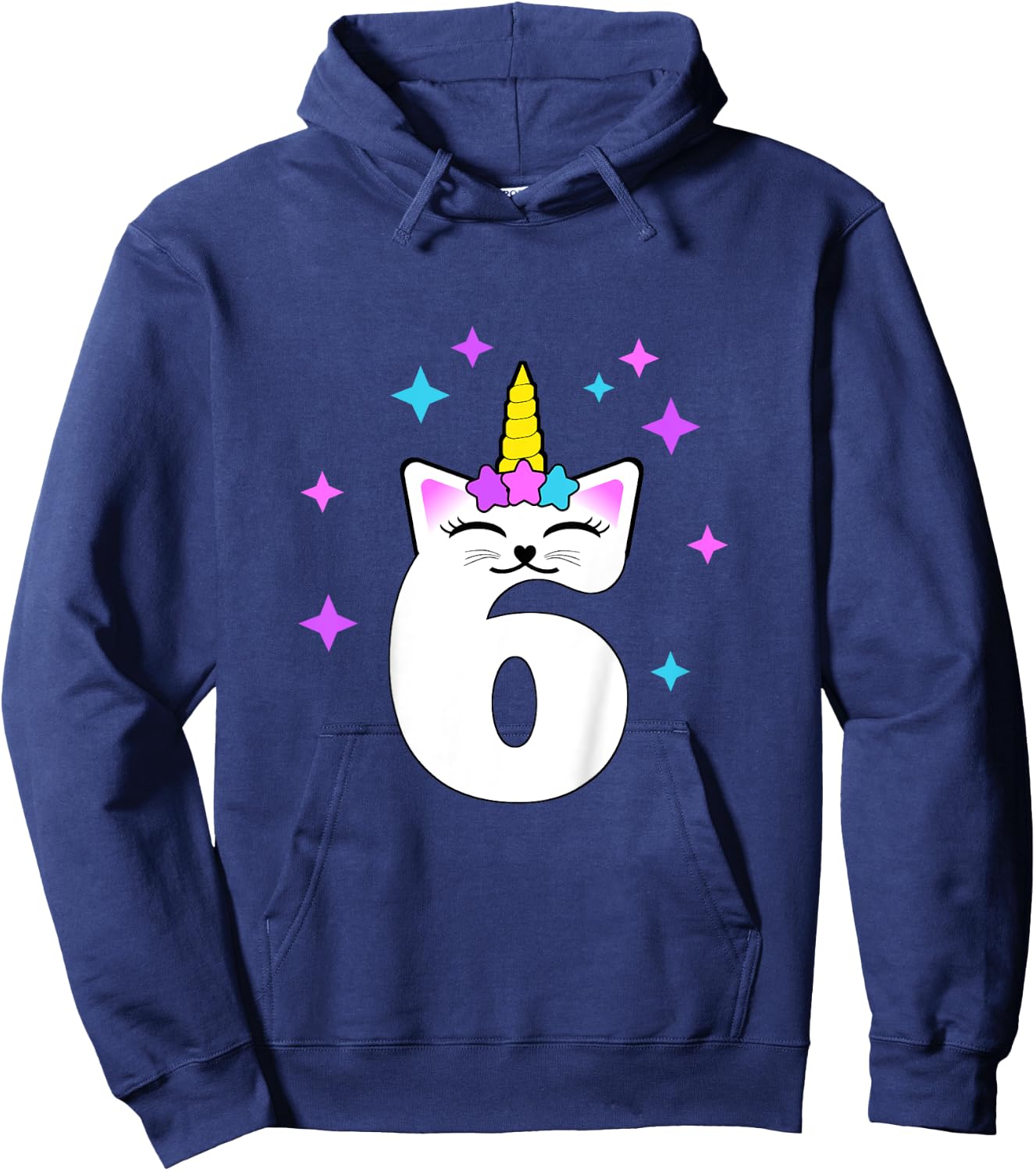 6 Year Old Cat Unicorn Caticorn 6th Birthday Party Girls Hoodie - Hoodie | Navy