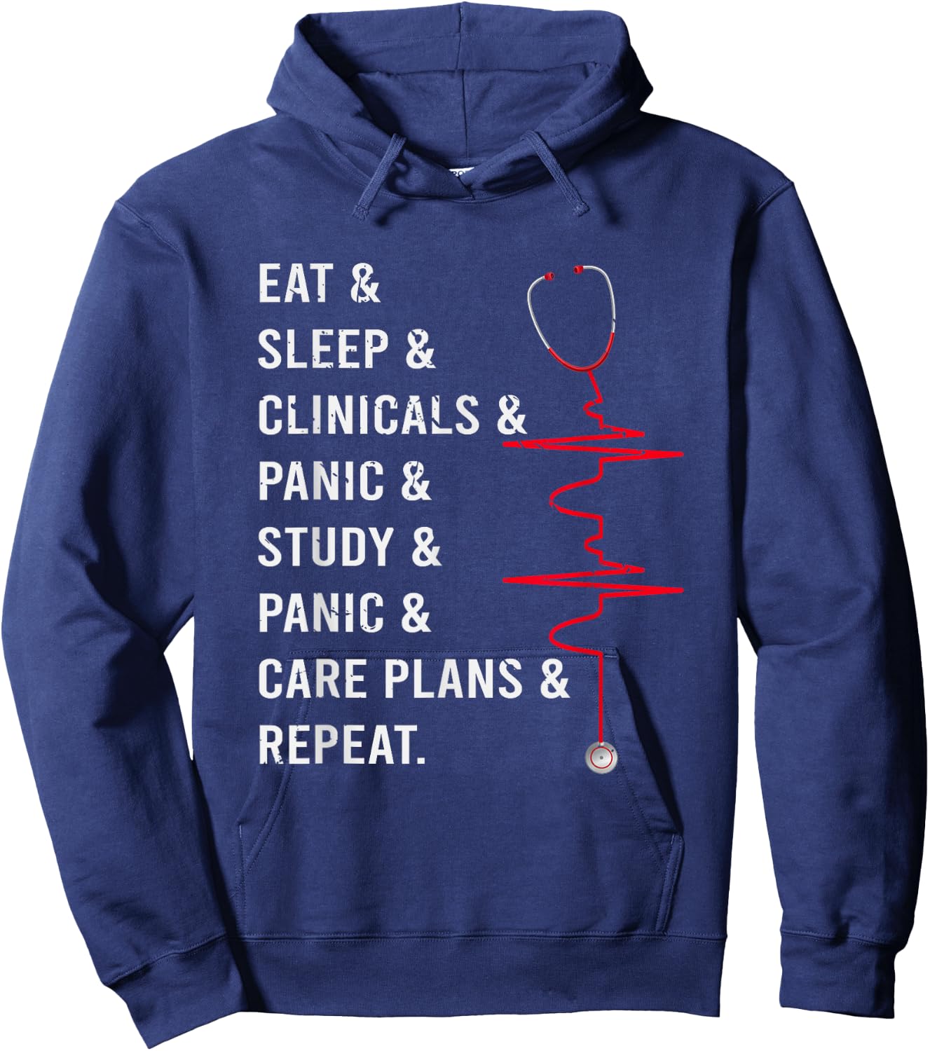 Eat Sleep Clinicals Panic Study Repeat Nurse Hoodie - Hoodie | Navy