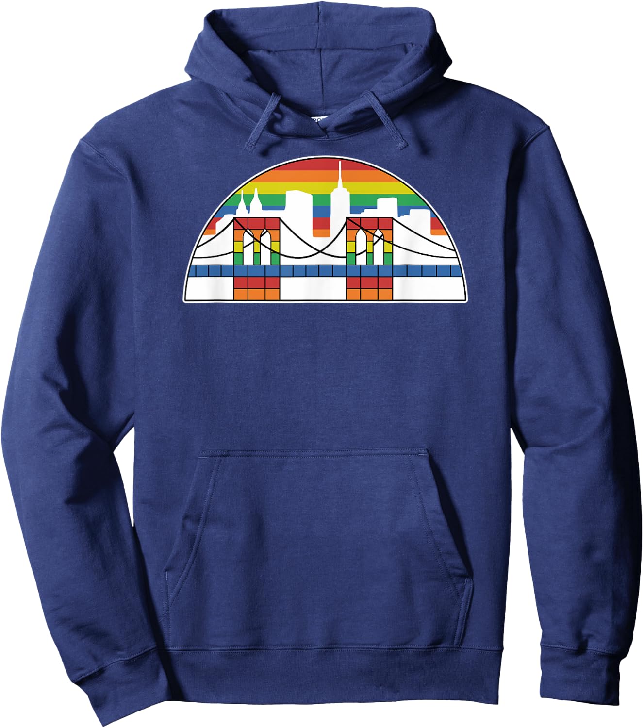 Brooklyn Bridge Rainbow Skyline Vintage Logo Hoodie - Hoodie | Navy