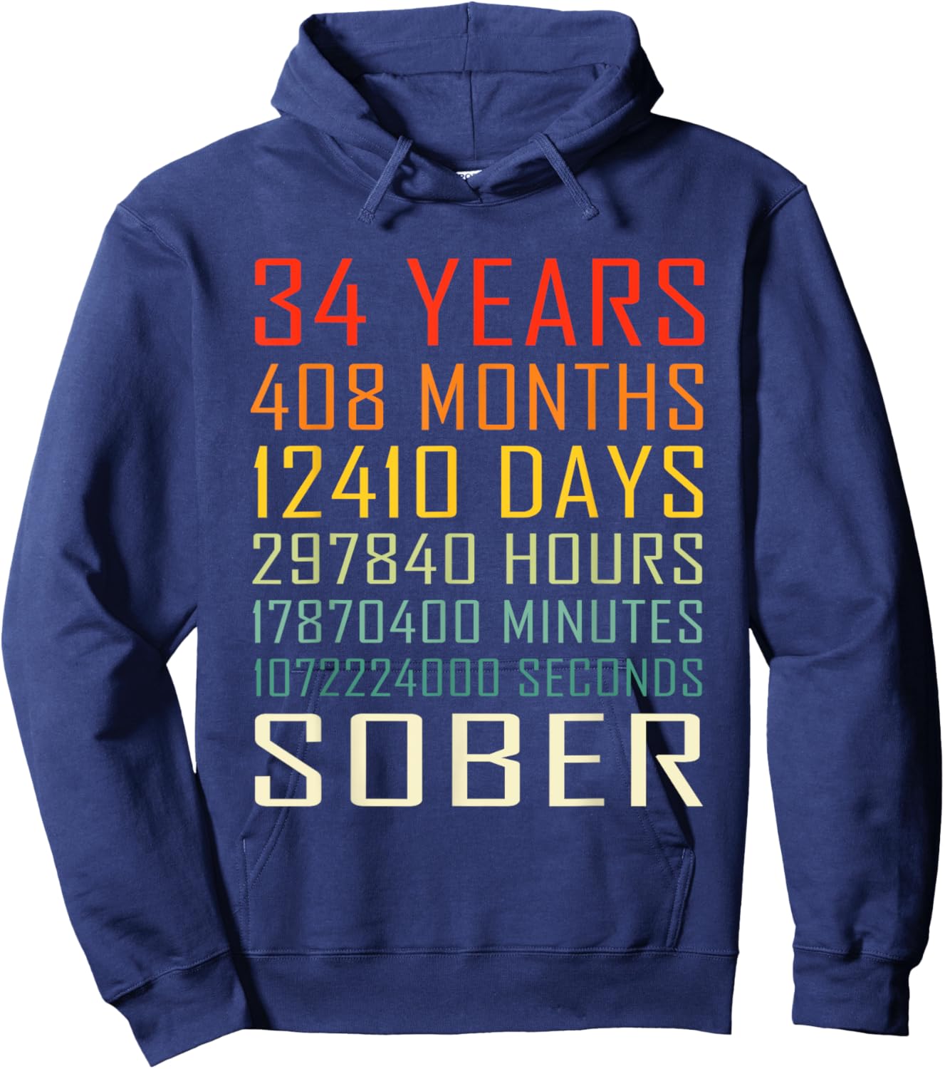 34 Year Sobriety Anniversary Vintage 34 Years Sober Hoodie - Hoodie | Navy
