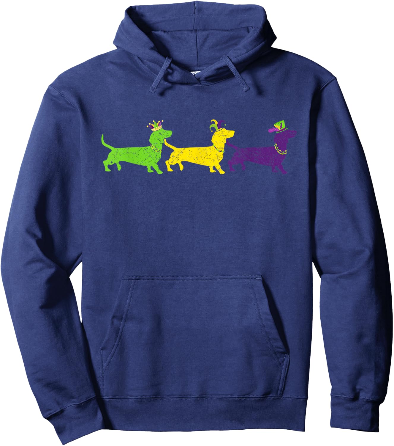 Funny Mardi Gras Dachshund Beads Gift Dog Dad Dog Mom Hoodie - Hoodie | Navy