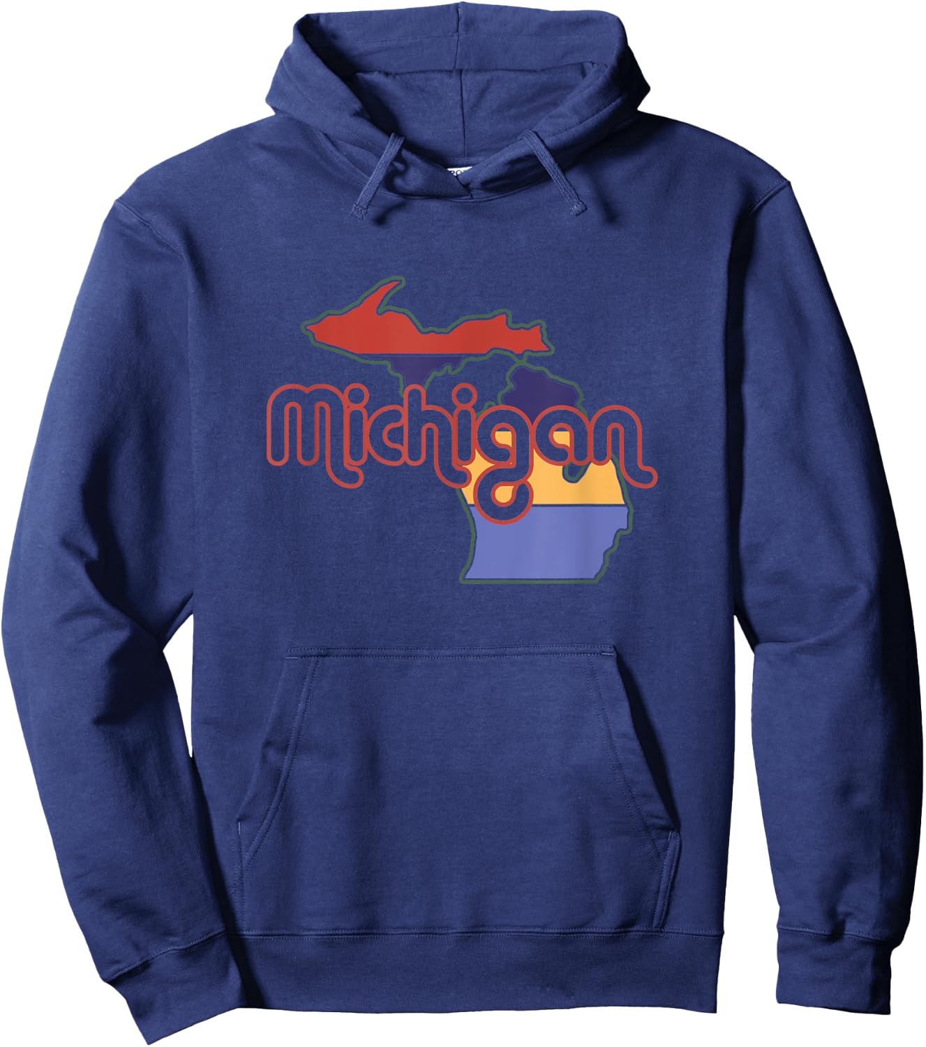 70s Retro Style Upper Peninsula Great Lake State Michigan Hoodie - Hoodie | Navy