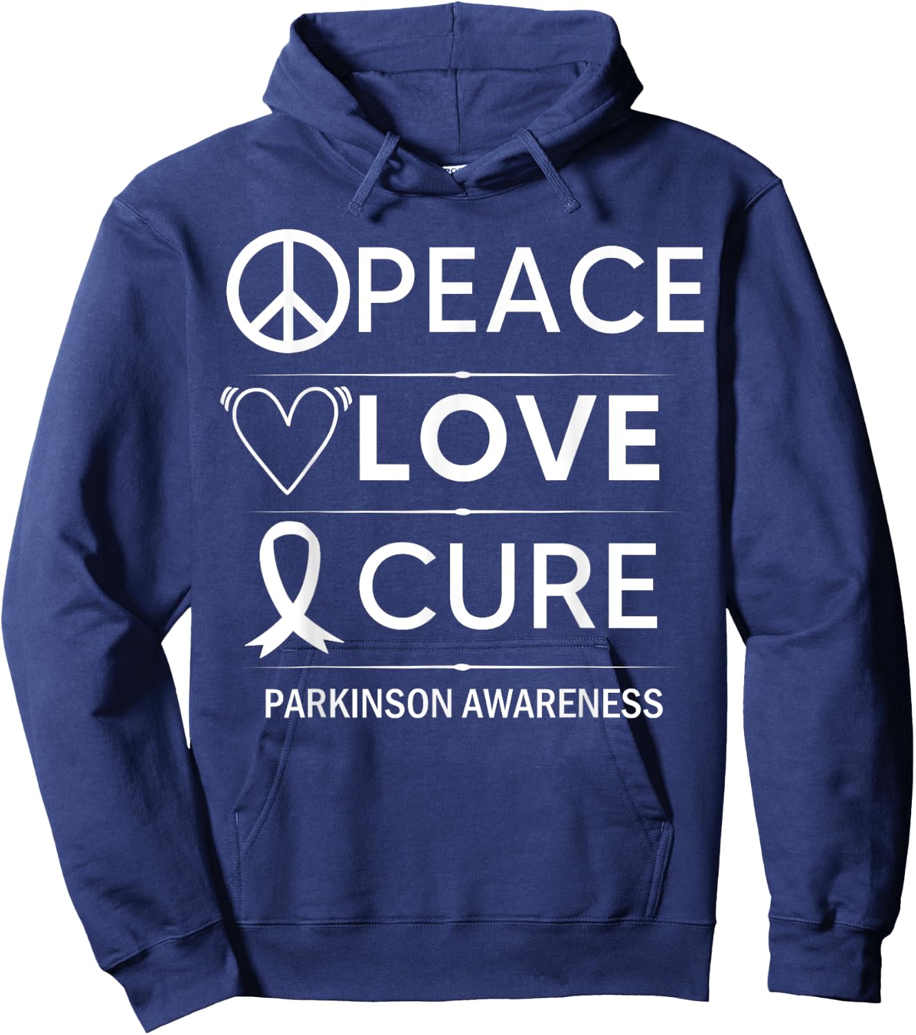 Parkinsons Disease Awareness Peace Love Cure Silver Ribbon Hoodie - Hoodie | Navy