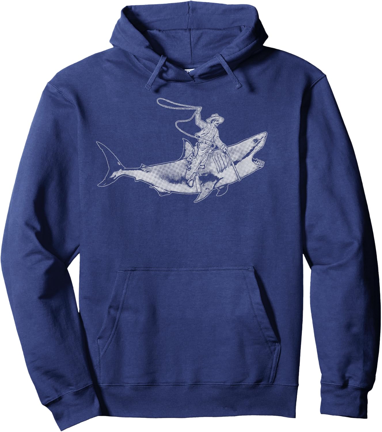 Shark Lover Rodeo Cowboy Riding Great White Vintage Funny Hoodie - Hoodie | Navy