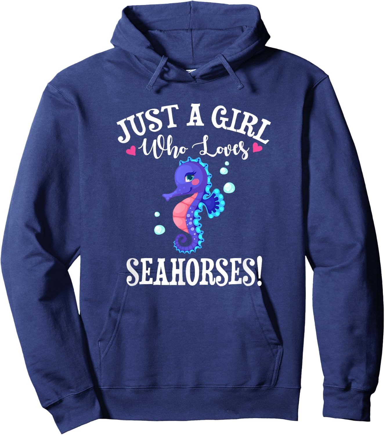 Cute Funny Cartoon Girl Who Loves Seahorses Lover Hoodie - Hoodie | Navy