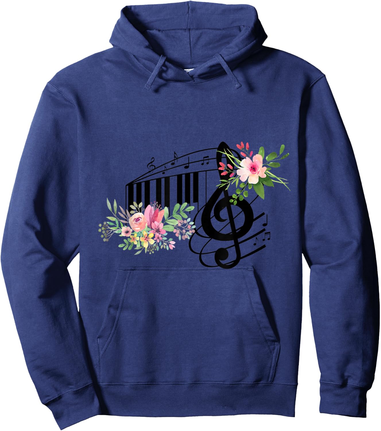 Cut Music Teacher Shirt with a Piano Keys, Notes and Flowers Hoodie - Hoodie | Navy