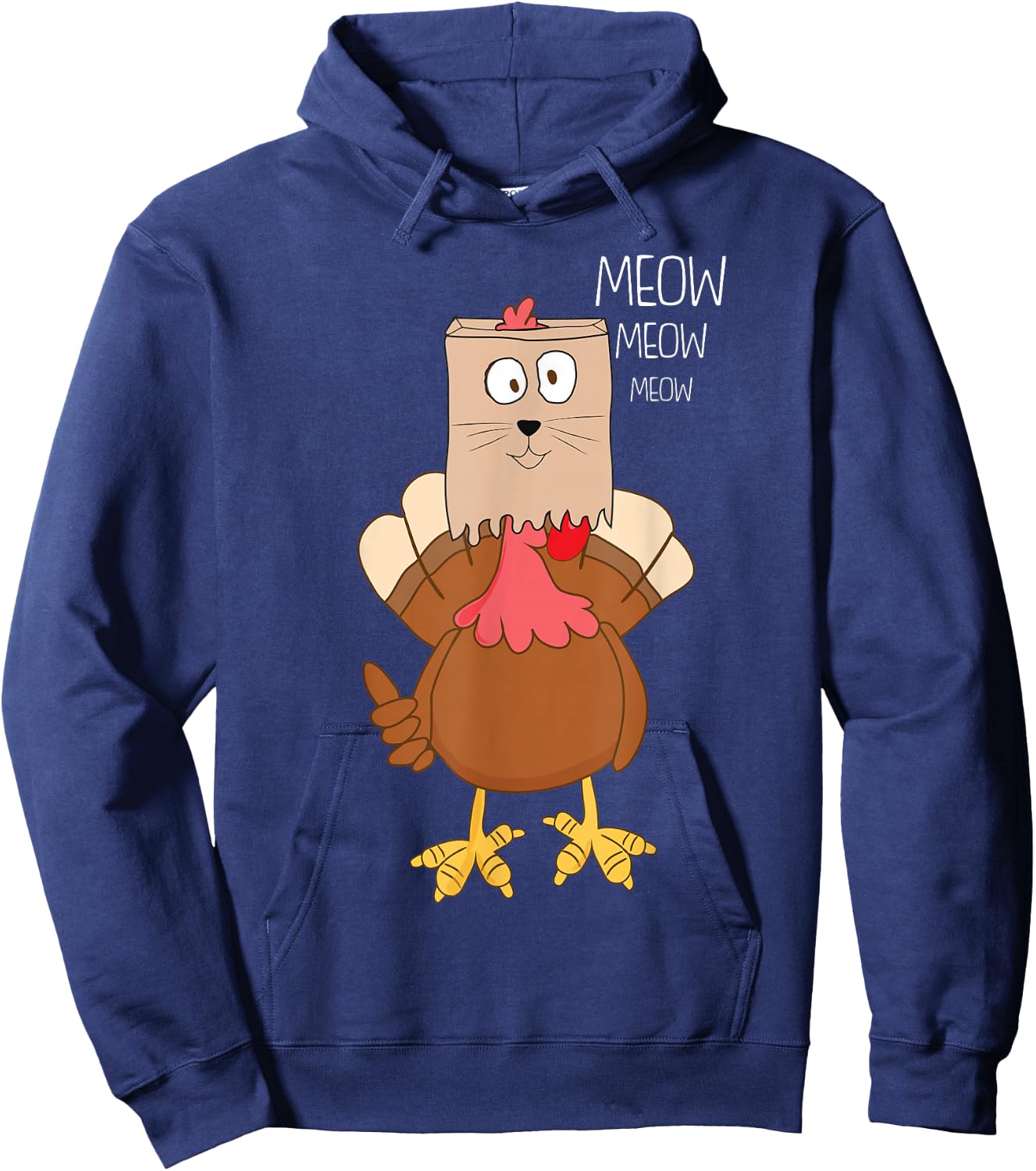Meow Meow Funny Turkey Thanksgiving Hoodie - Hoodie | Navy