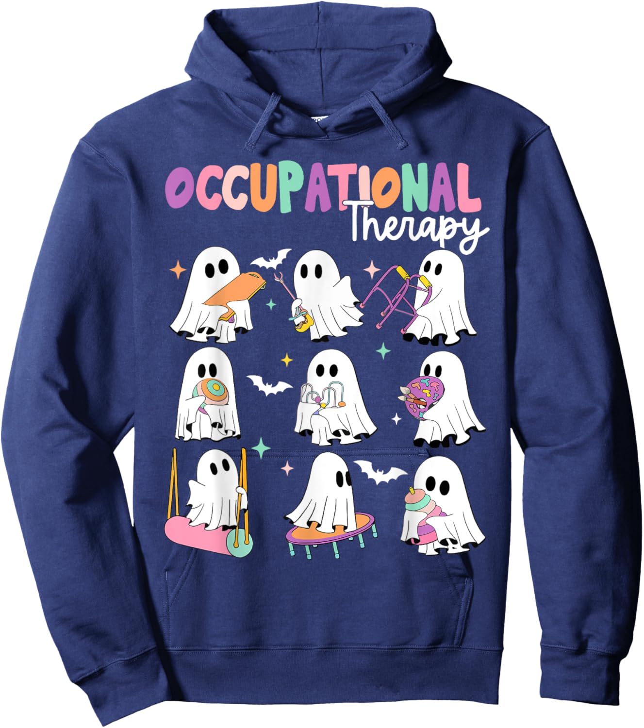 OT Occupational Therapy Halloween Retro Ghost OT Halloween Hoodie - Hoodie | Navy