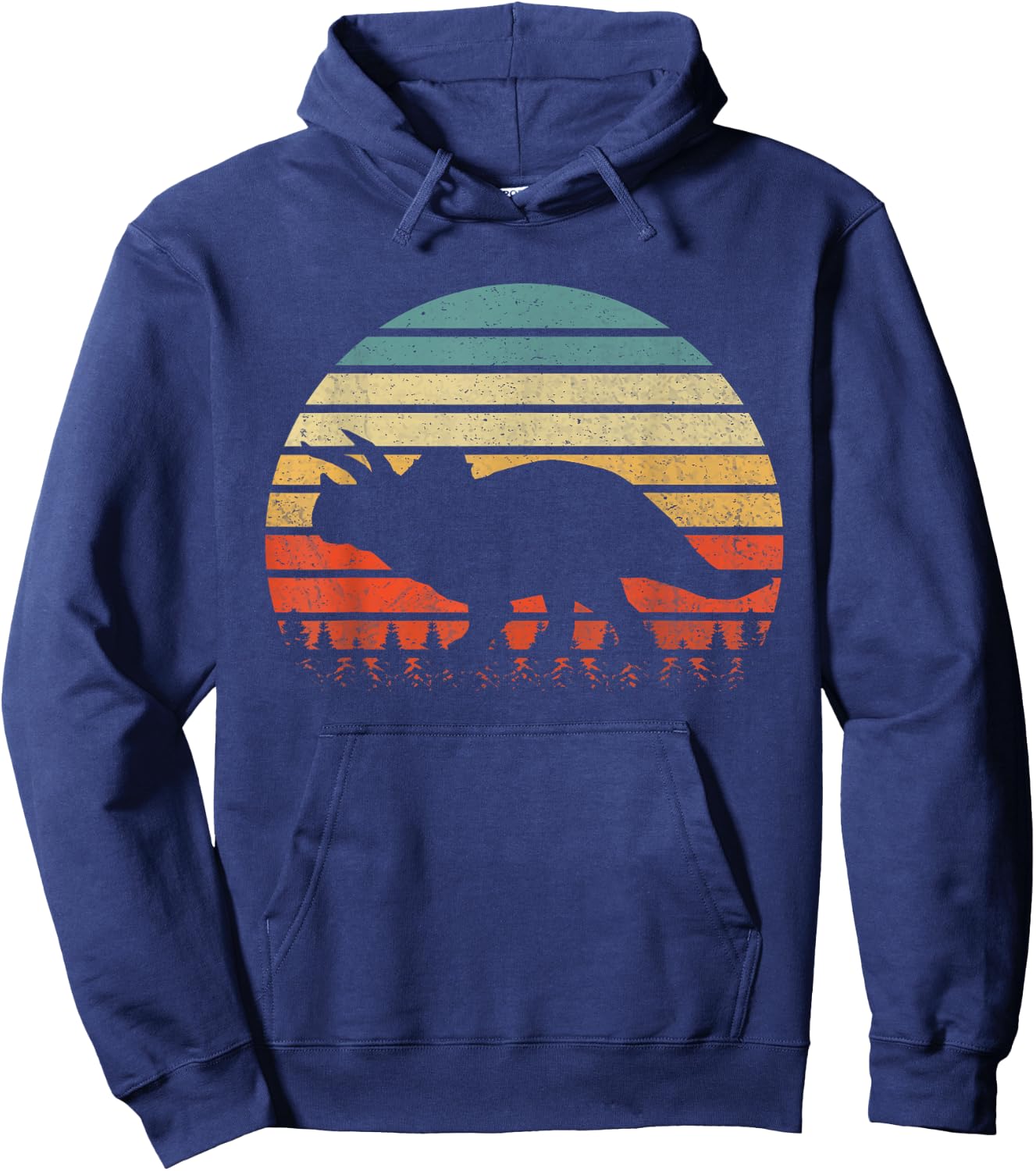 Vintage Triceratops Dinosaurus Sunset Retro Hoodie - Hoodie | Navy