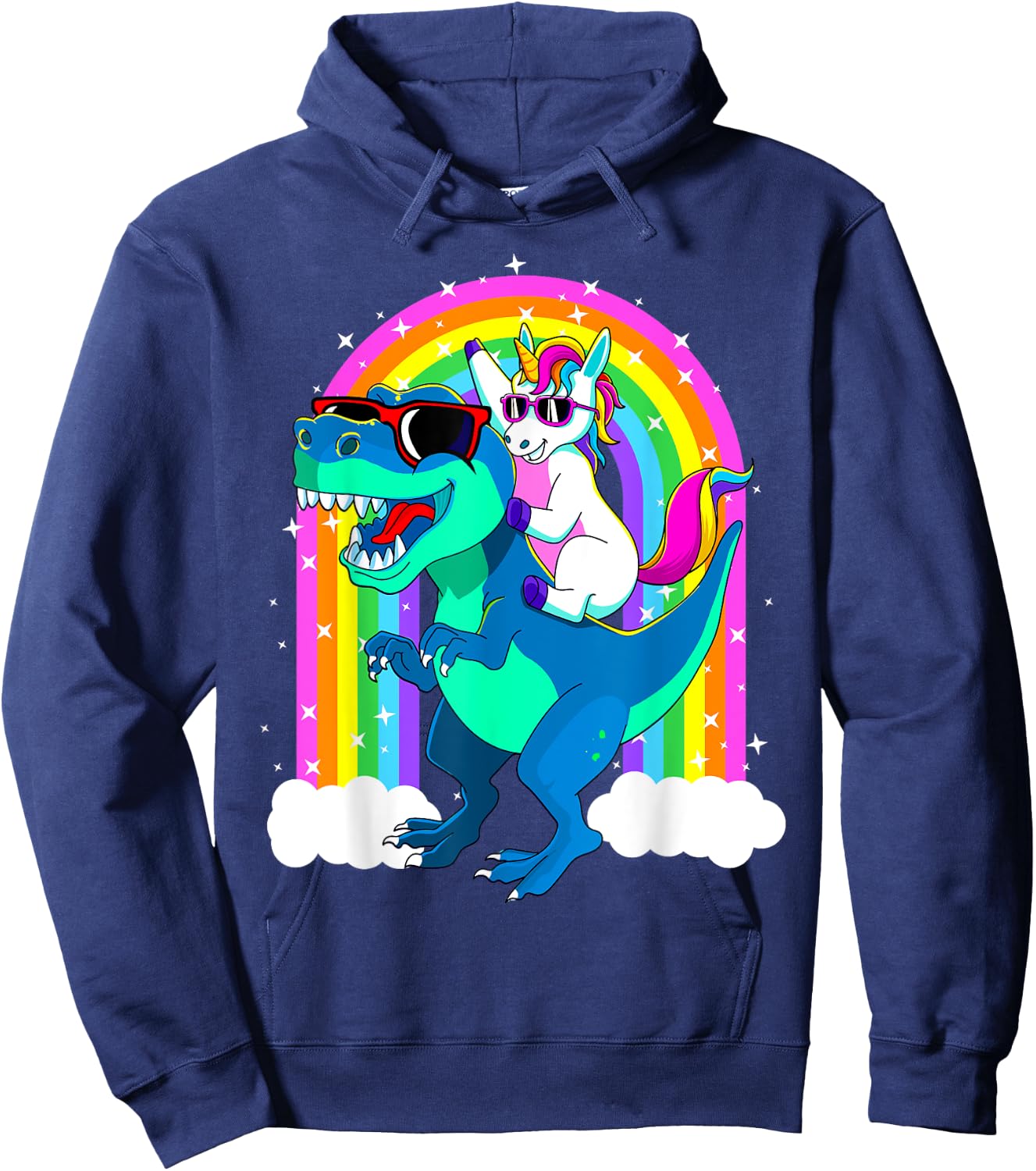 Unicorn Riding Trex Dinosaur Gift Girls Boys Kids Men Women Hoodie - Hoodie | Navy