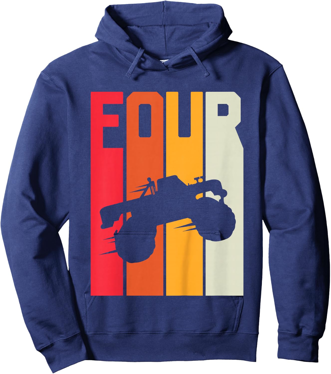 4th Birthday Retro Monster Truck 4 Years Boys Girl Kids Hoodie - Hoodie | Navy