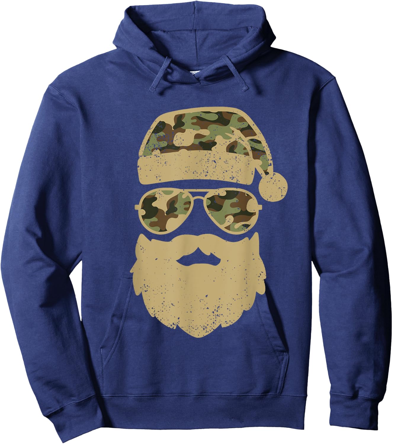 Camo Santa Claus Sunglasses Funny Camo Christmas Camouflage Hoodie - Hoodie | Navy