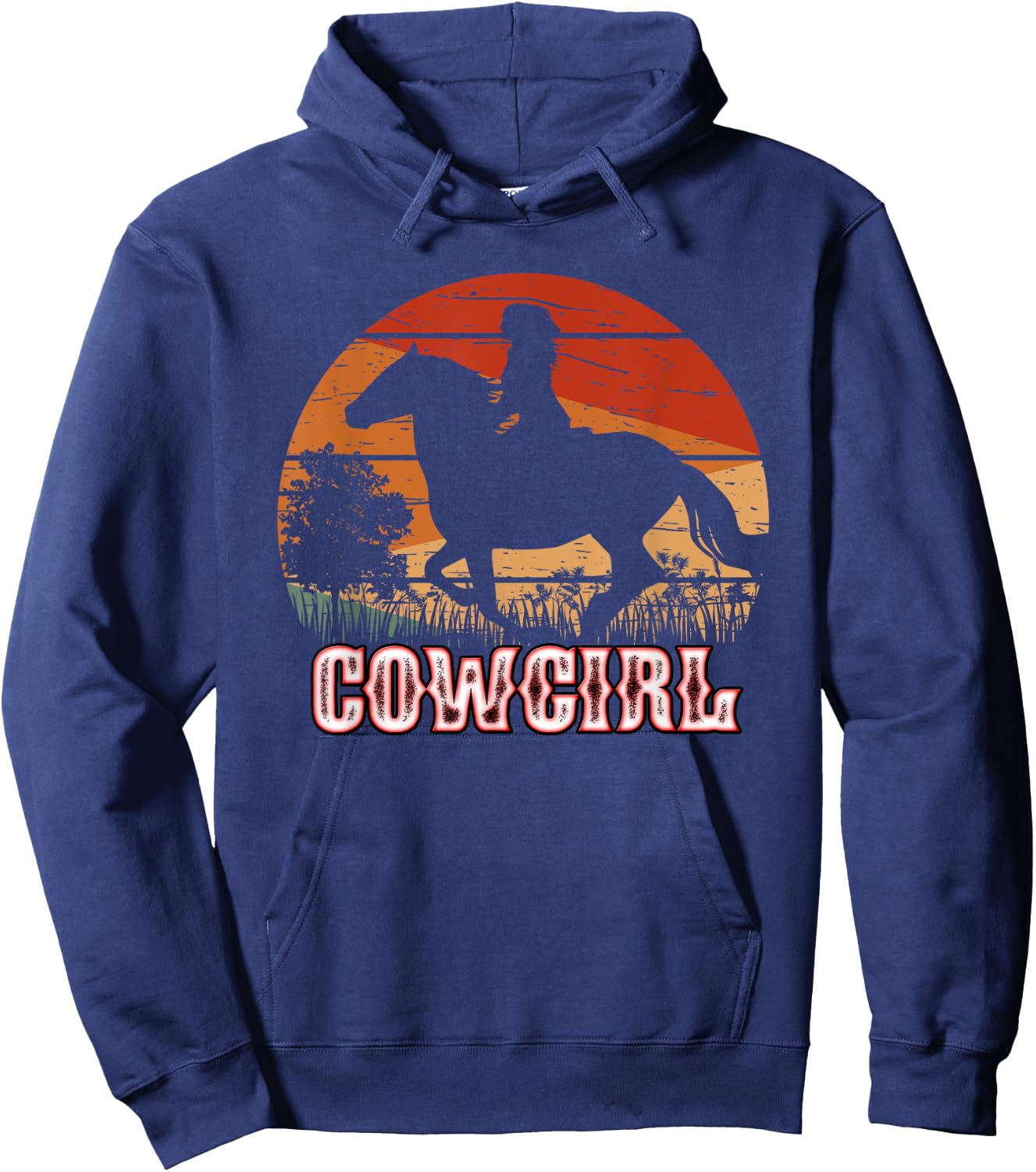 Cowgirl Girl Horse Riding Vintage Style Rodeo Texas Ranch Hoodie - Hoodie | Navy