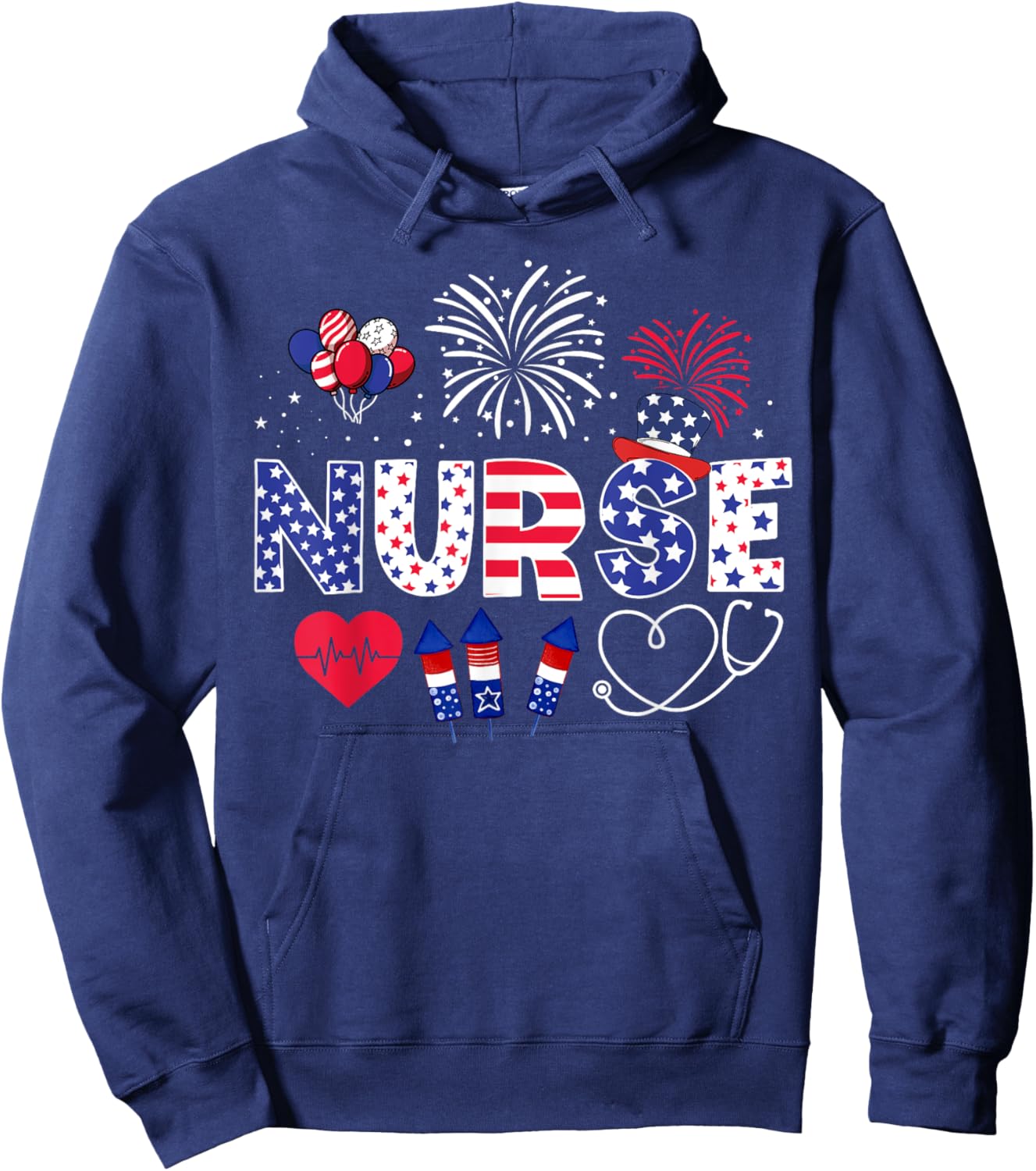 4th of July Nurse American Flag Fourth Of July Nurse Hoodie - Hoodie | Navy
