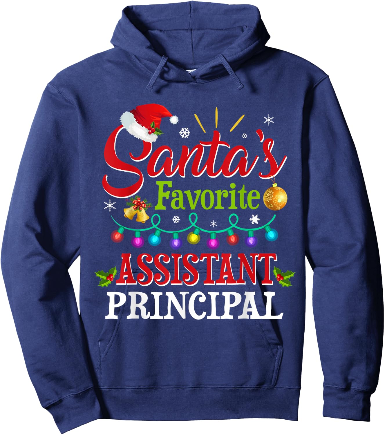 Santa's Favorite Assistant Principal Christmas Light Hoodie - Hoodie | Navy