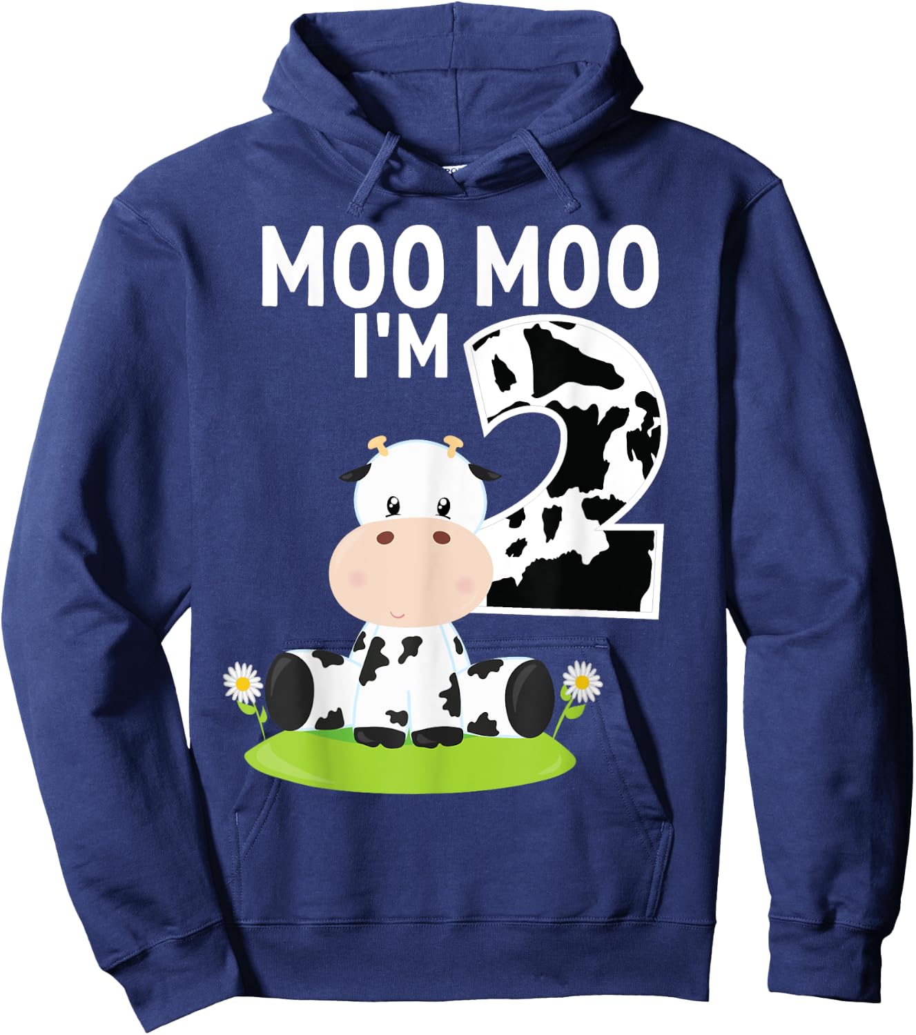 Moo Moo I'm Two 2nd Birthday Funny Cute Cow Sounds Toddler Hoodie - Hoodie | Navy