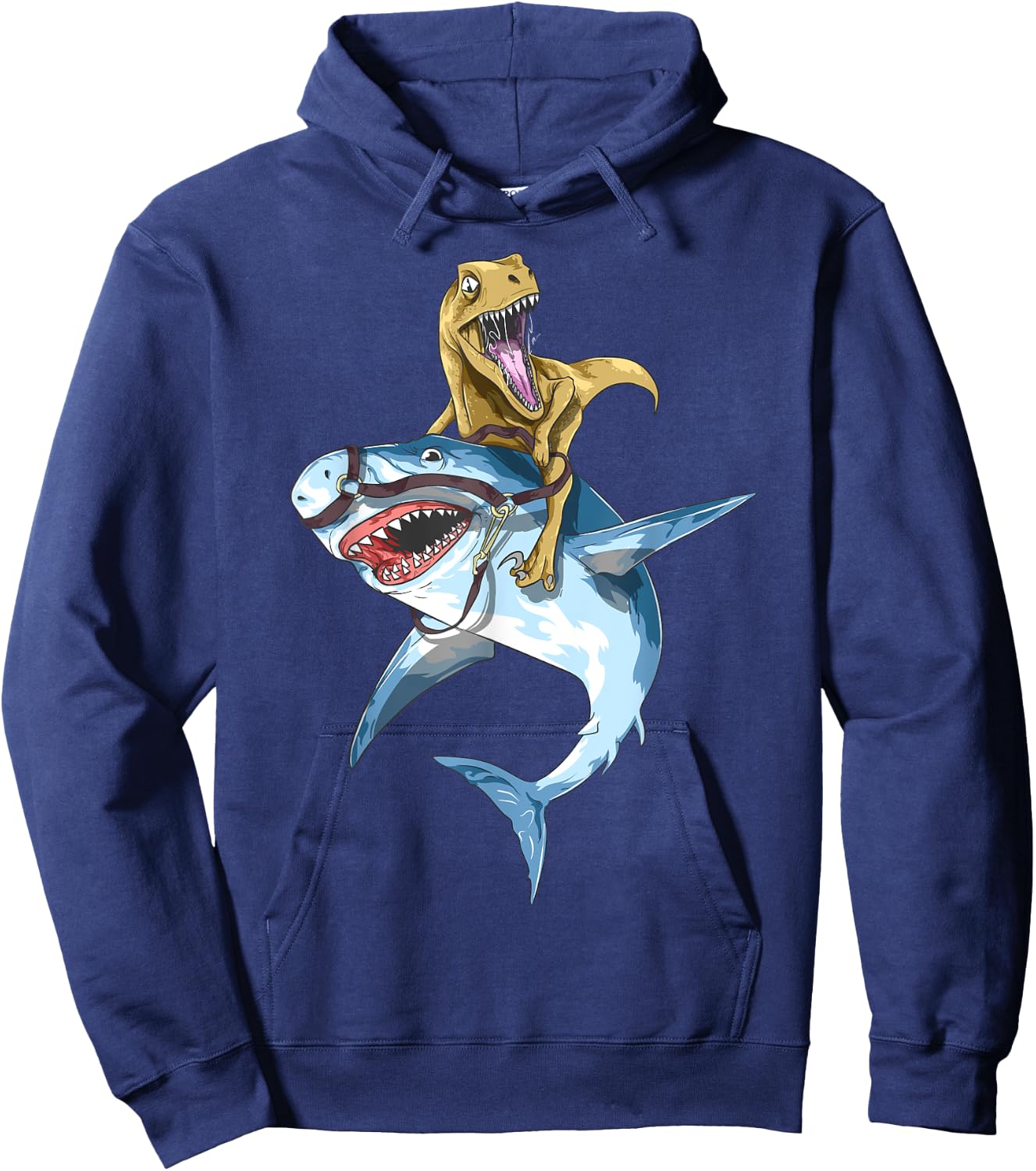 Velociraptor Riding Shark Raptor Dinosaur Jawsome Kids Boys Hoodie - Hoodie | Navy