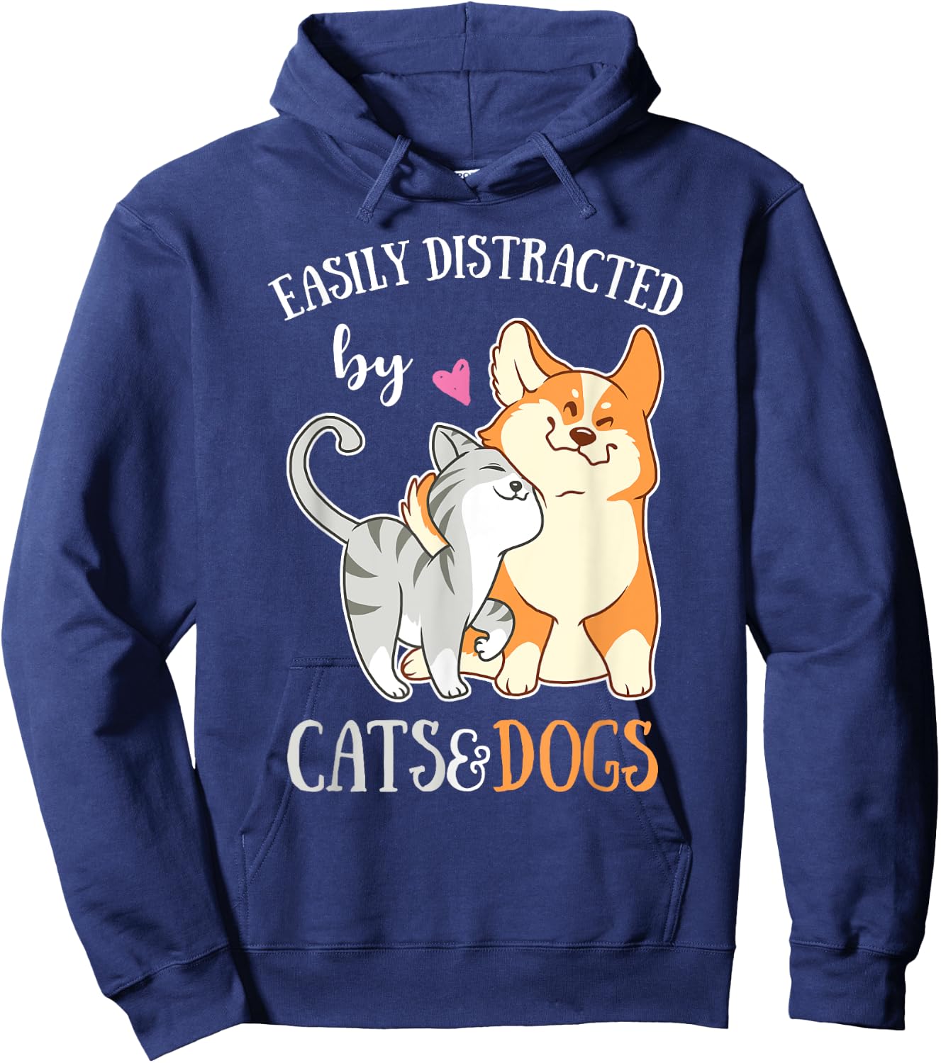 Easily Distracted By Cats And Dogs Corgi Kitten Kids Hoodie - Hoodie | Navy