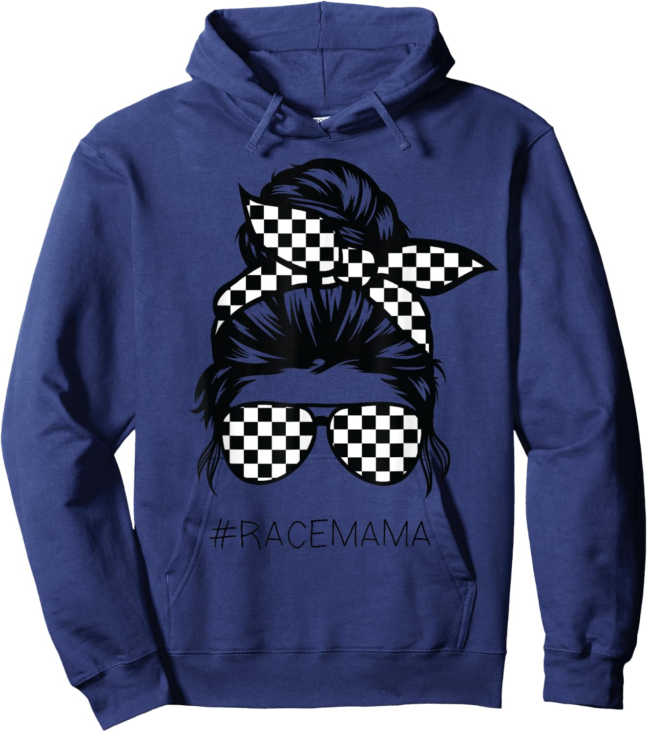 Racing mom Messy Bun Racer Race Mother's Day Hoodie - Hoodie | Navy