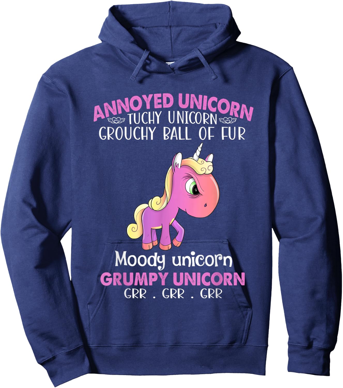Annoyed Unicorn Touchy Unicorn Grouchy Ball Of Fur Moody Hoodie - Hoodie | Navy