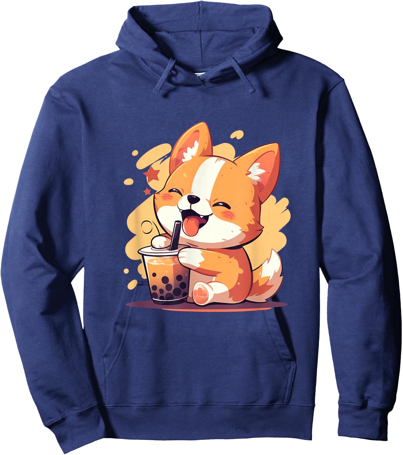 Cute Kawaii Corgi Drinking Boba Tea Hoodie - Hoodie | Navy