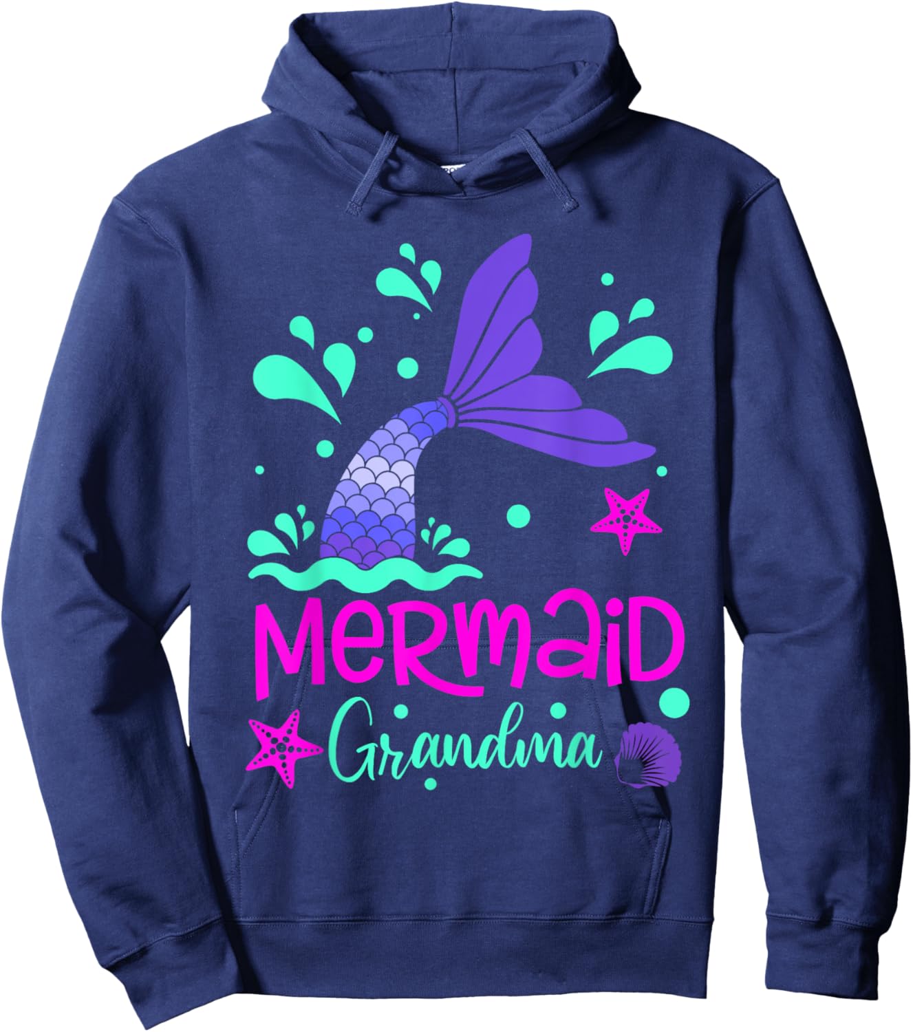 Mermaid Grandma Funny Matching Family Bday Party Squad Hoodie - Hoodie | Navy