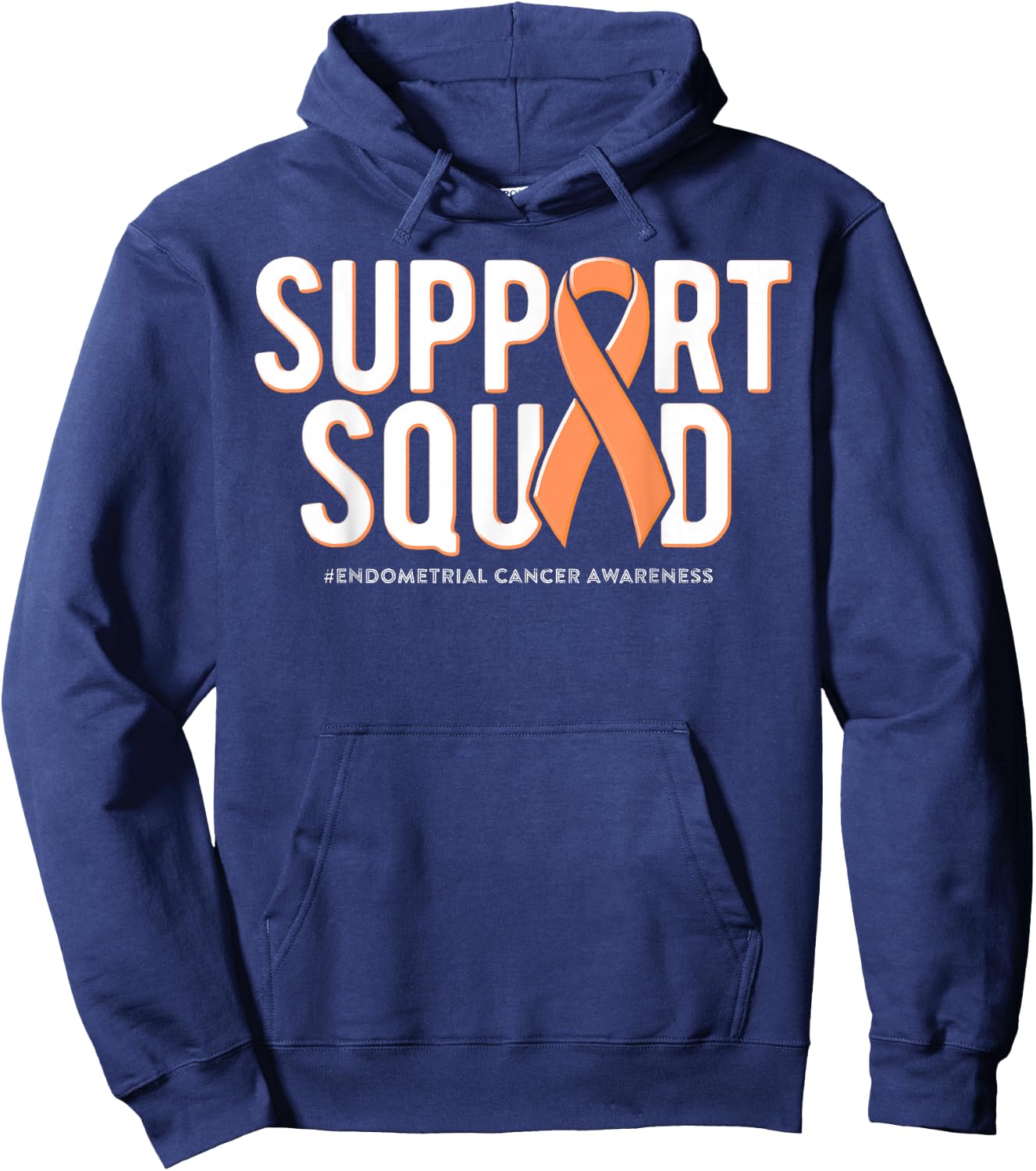 Support Squad Endometrial Cancer Awareness Peach Ribbon Hoodie - Hoodie | Navy