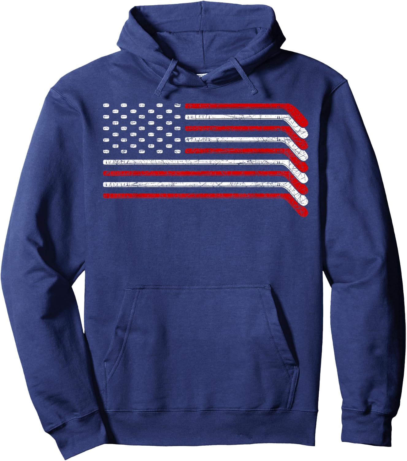 US Flag Hockey Stick Patriotic American Hockey Player Hockey Hoodie - Hoodie | Navy