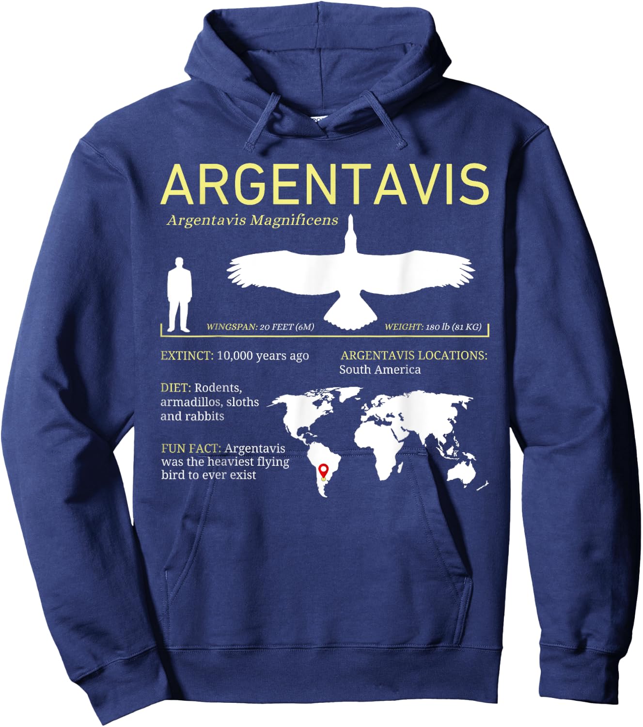 Argentavis Extinct Prehistoric Giant Flying Bird Hoodie - Hoodie | Navy