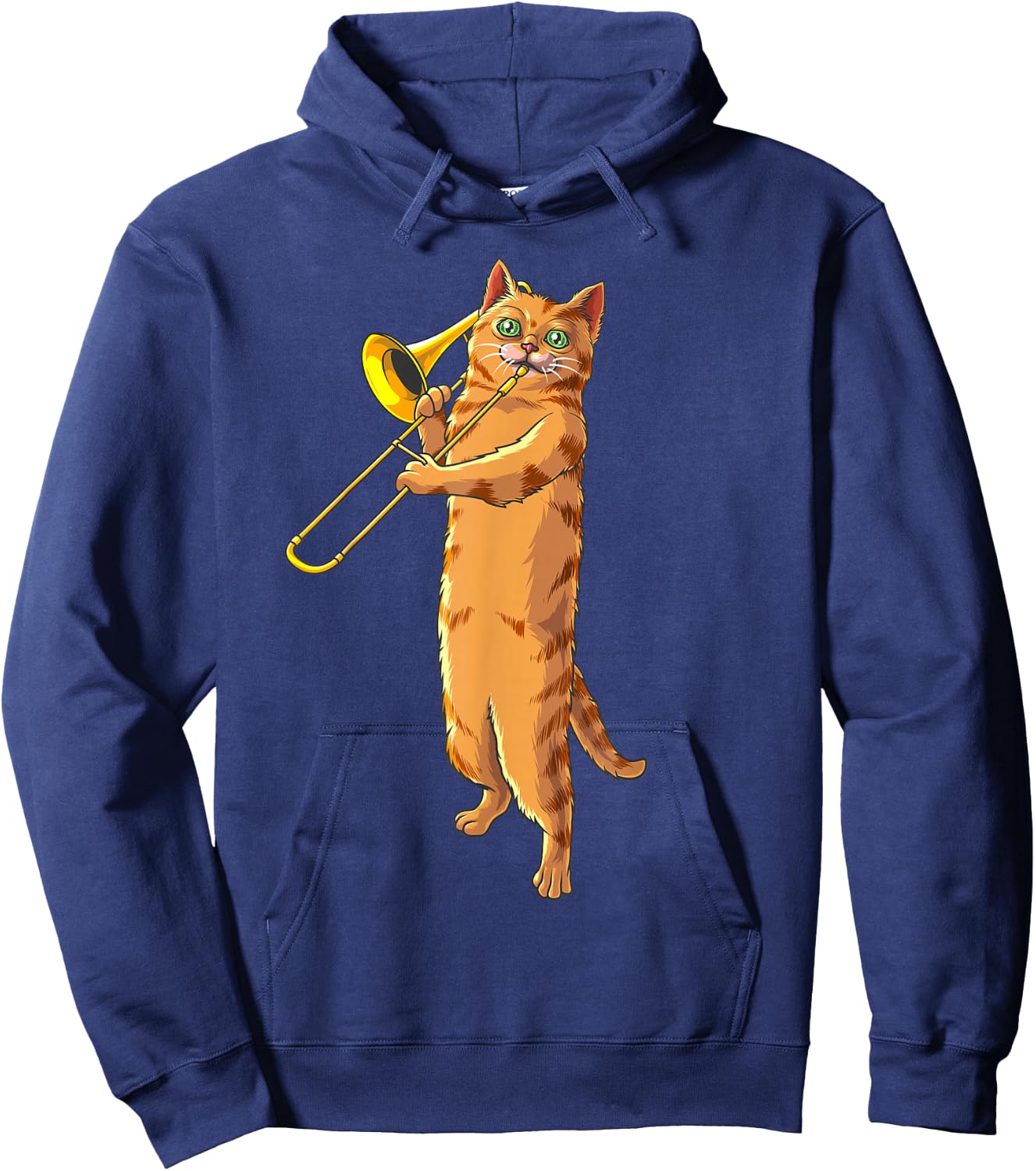 Funny Cat Playing Trombone Gift | Cool Kitten Musician Fan Hoodie - Hoodie | Navy