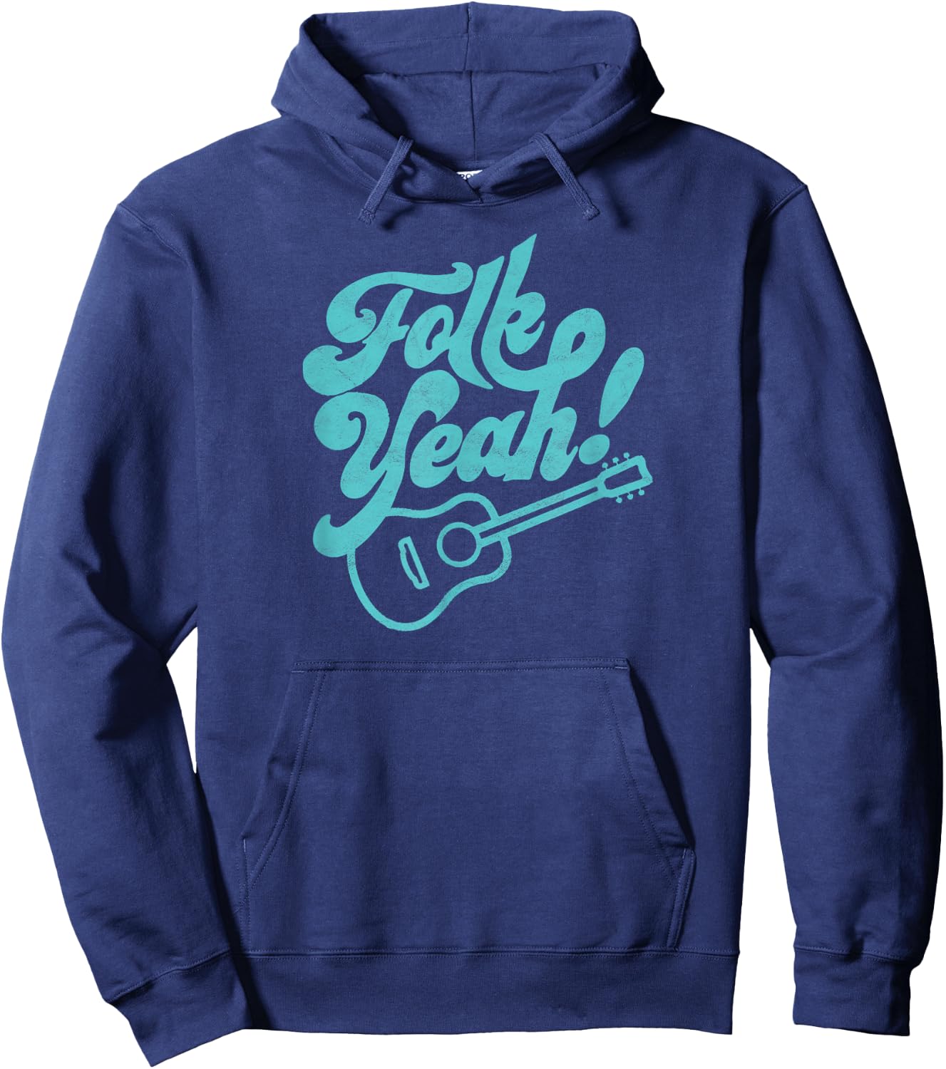 Folk Yeah! Funny Guitar Minimalist Music Retro Graphic Hoodie - Hoodie | Navy