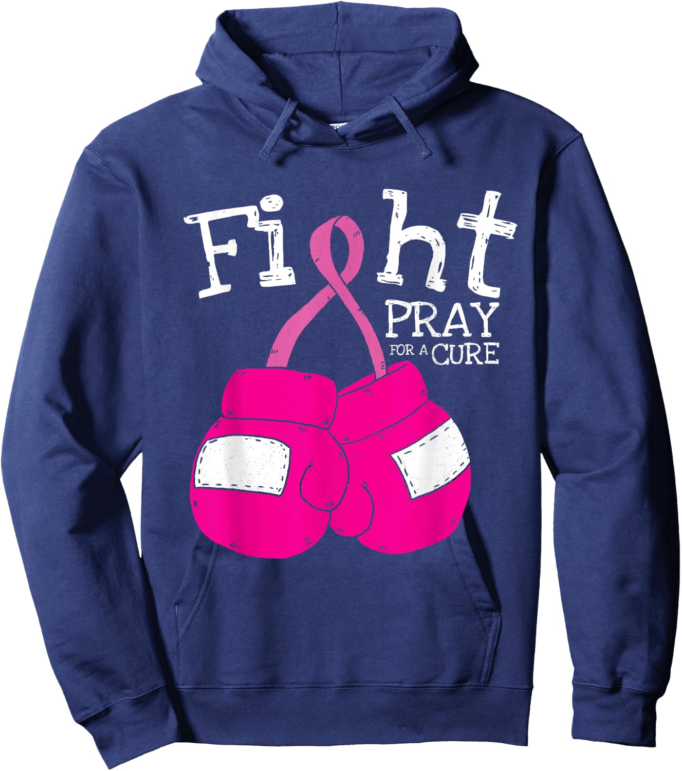 Pink Ribbon Fight Inspirational Breast Cancer Awareness Gift Hoodie - Hoodie | Navy