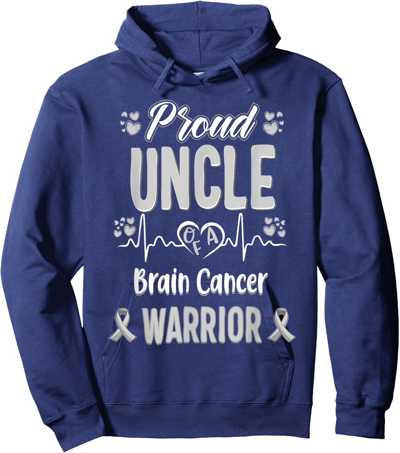 proud Uncle Brain cancer warrior awareness ribbon Grey Hoodie - Hoodie | Navy