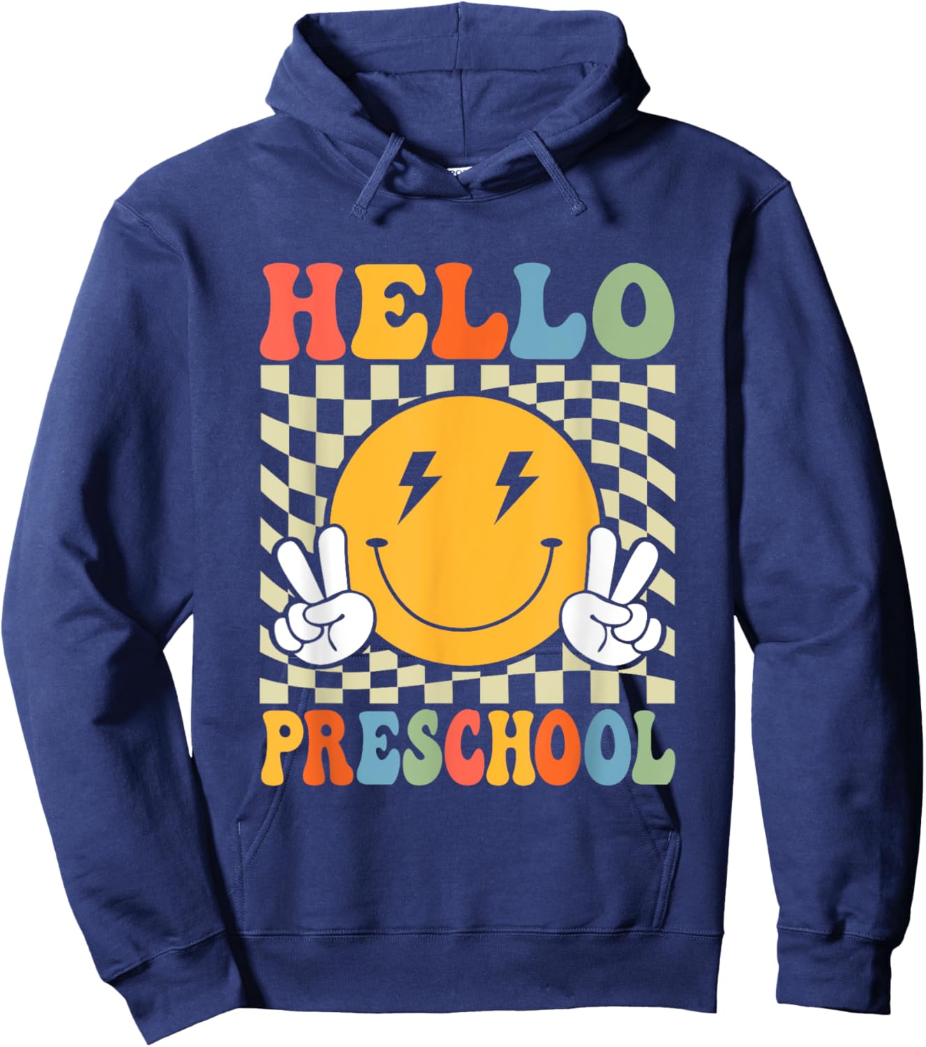First Day Hello Preschool Teacher Boy Girl Back To School Hoodie - Hoodie | Navy
