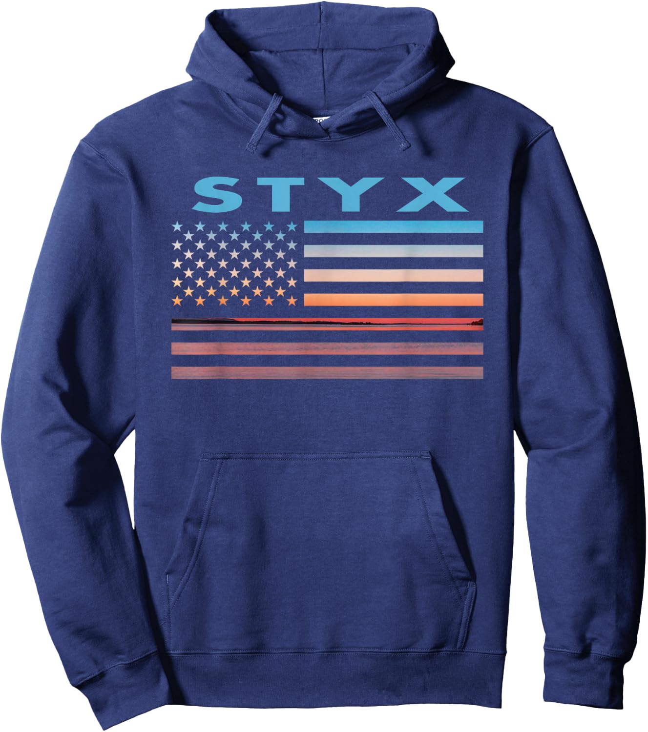 Vintage Sunset American Flag Styx, California Hoodie - Hoodie | Navy