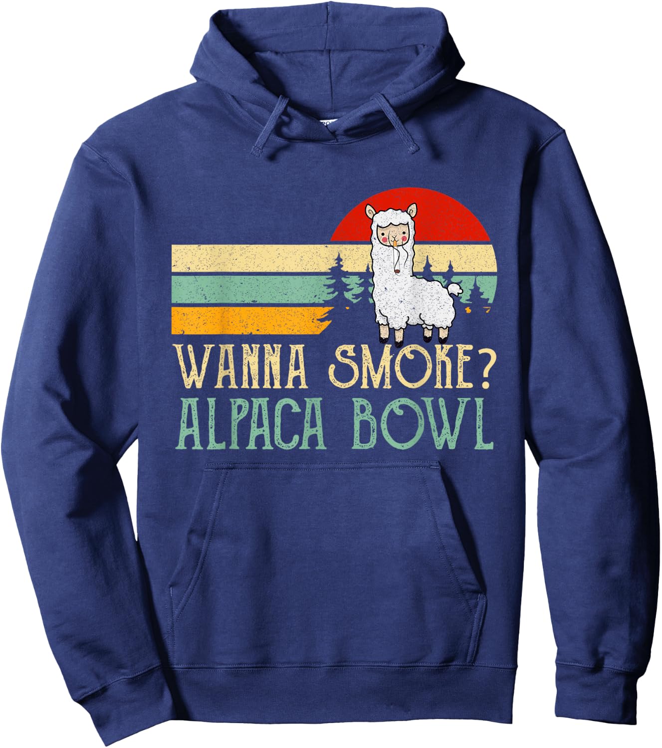 Wanna Smoke Alpaca Bowl Funny Llama Smoking Cannabis Weed Hoodie - Hoodie | Navy