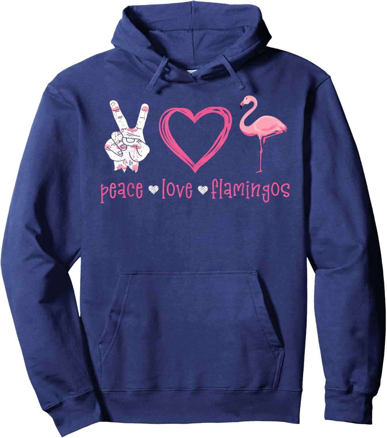 Peace Love Flamingo Hand Sign Heart Flamingo Lovers Hoodie - Hoodie | Navy