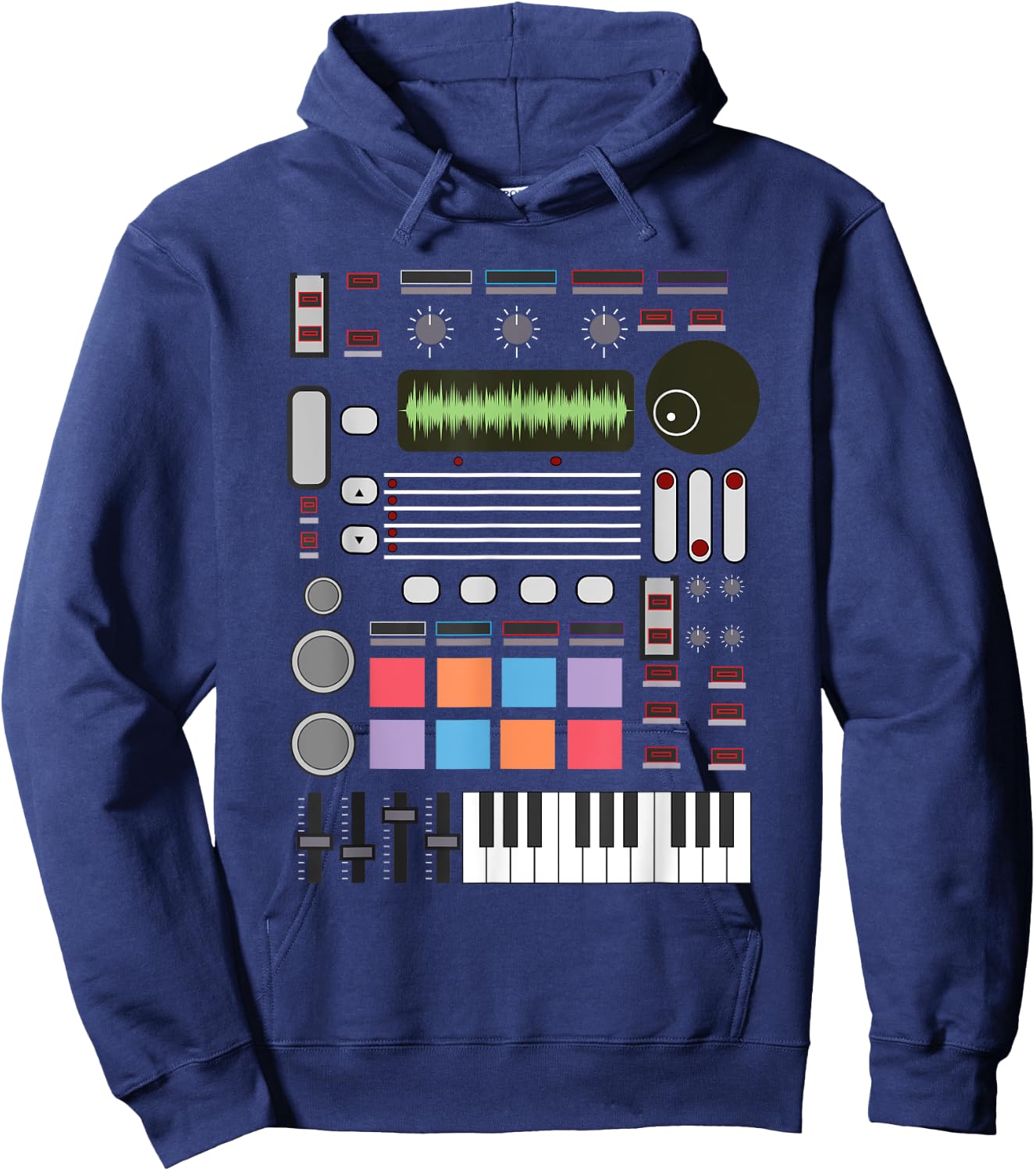 Cute Electronic Musician Lover Synthesizer Designs -Adults Kids Black Small Music Producer Artist Gift Women Beat Makers Hoodie - Hoodie | Navy