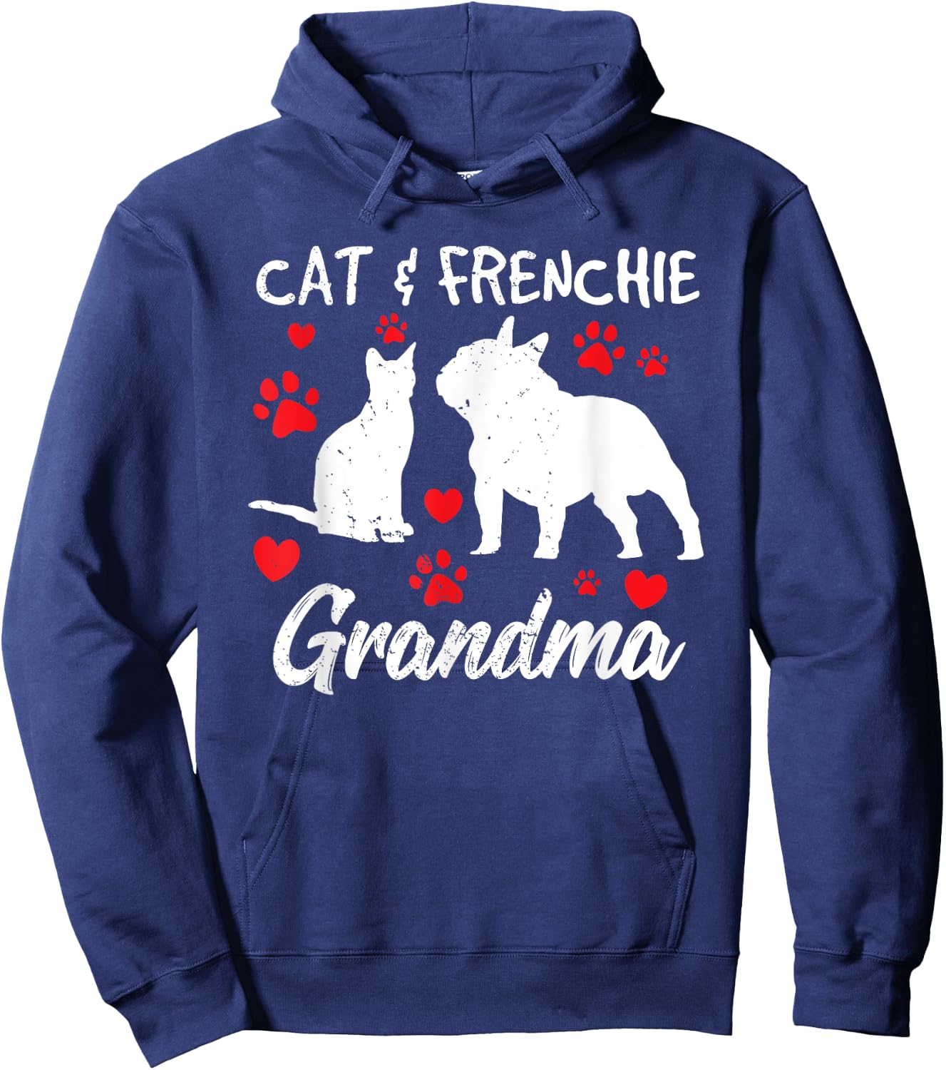 Cat and French Bulldog Grandma Frenchie Dog Grandmother Cute Women Hoodie - Hoodie | Navy